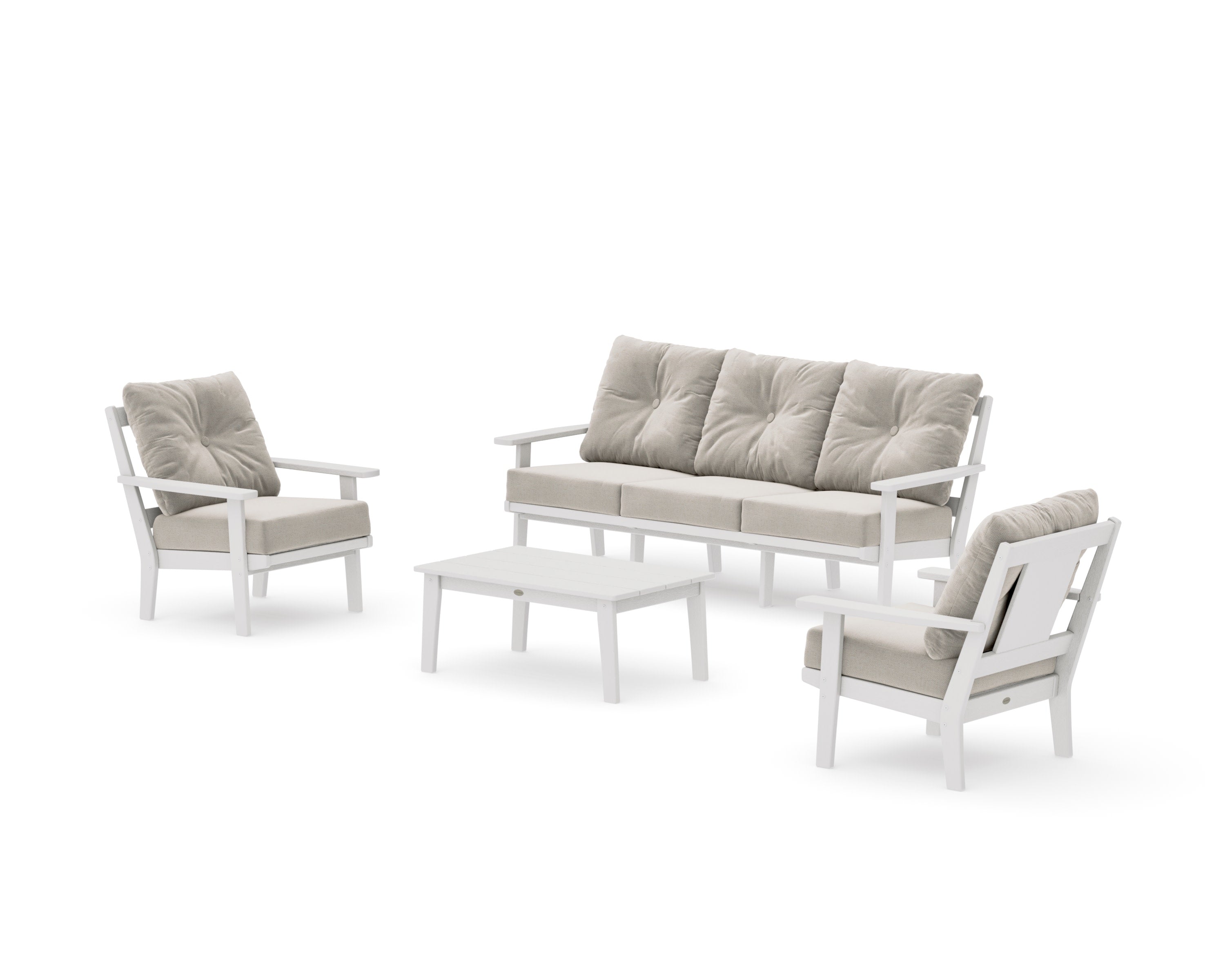 Prairie 4-Piece Deep Seating Set with Sofa in Vintage White / Dune Burlap