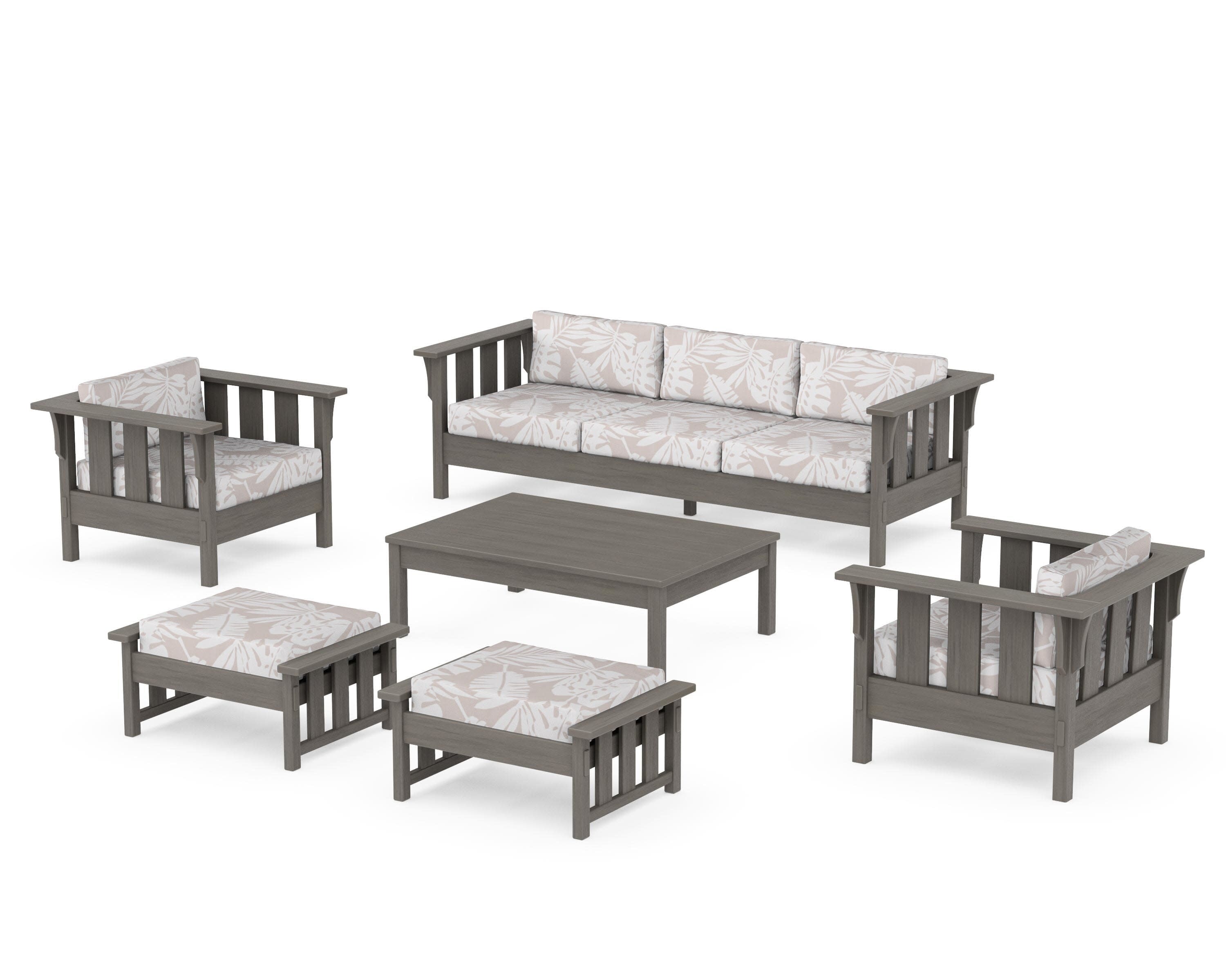 Acadia 6-Piece Lounge Sofa Set in Driftwood / Leaf Dune Burlap