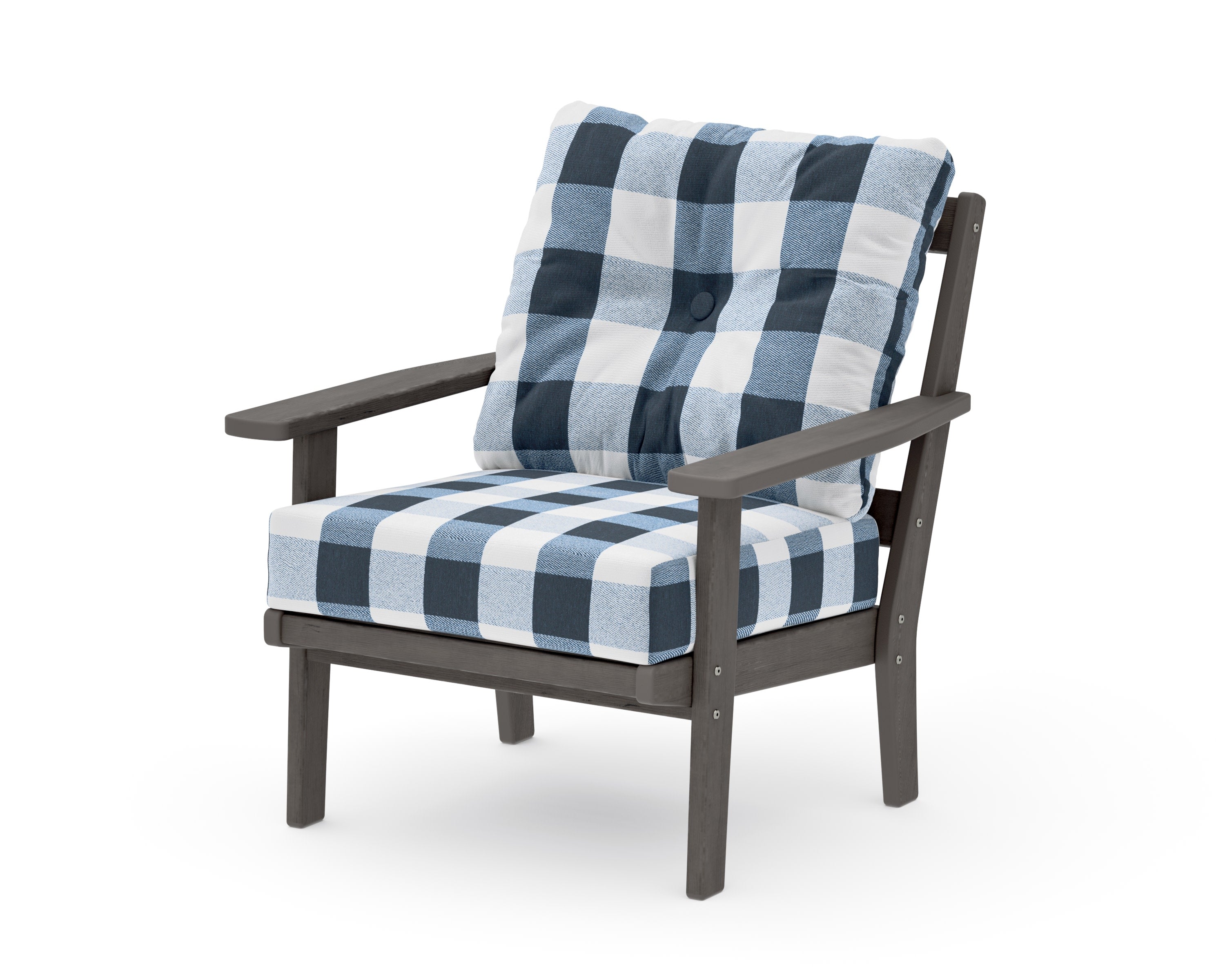 Prairie Deep Seating Chair in Driftwood / Buffalo Plaid Marine Indigo