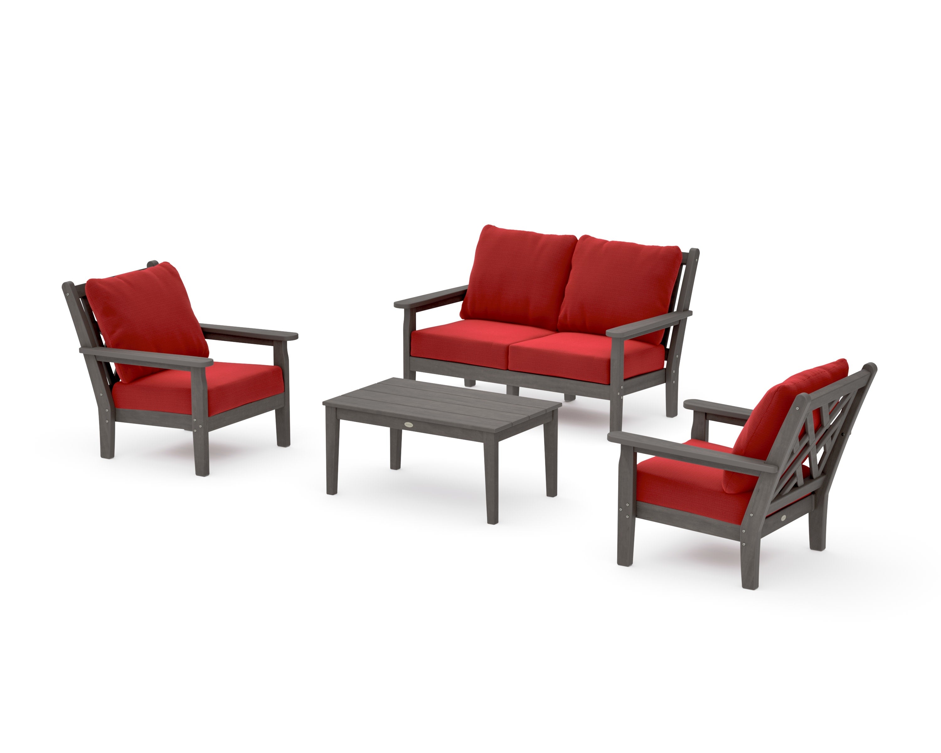 Chippendale 4-Piece Deep Seating Set with Loveseat in Driftwood / Crimson Linen