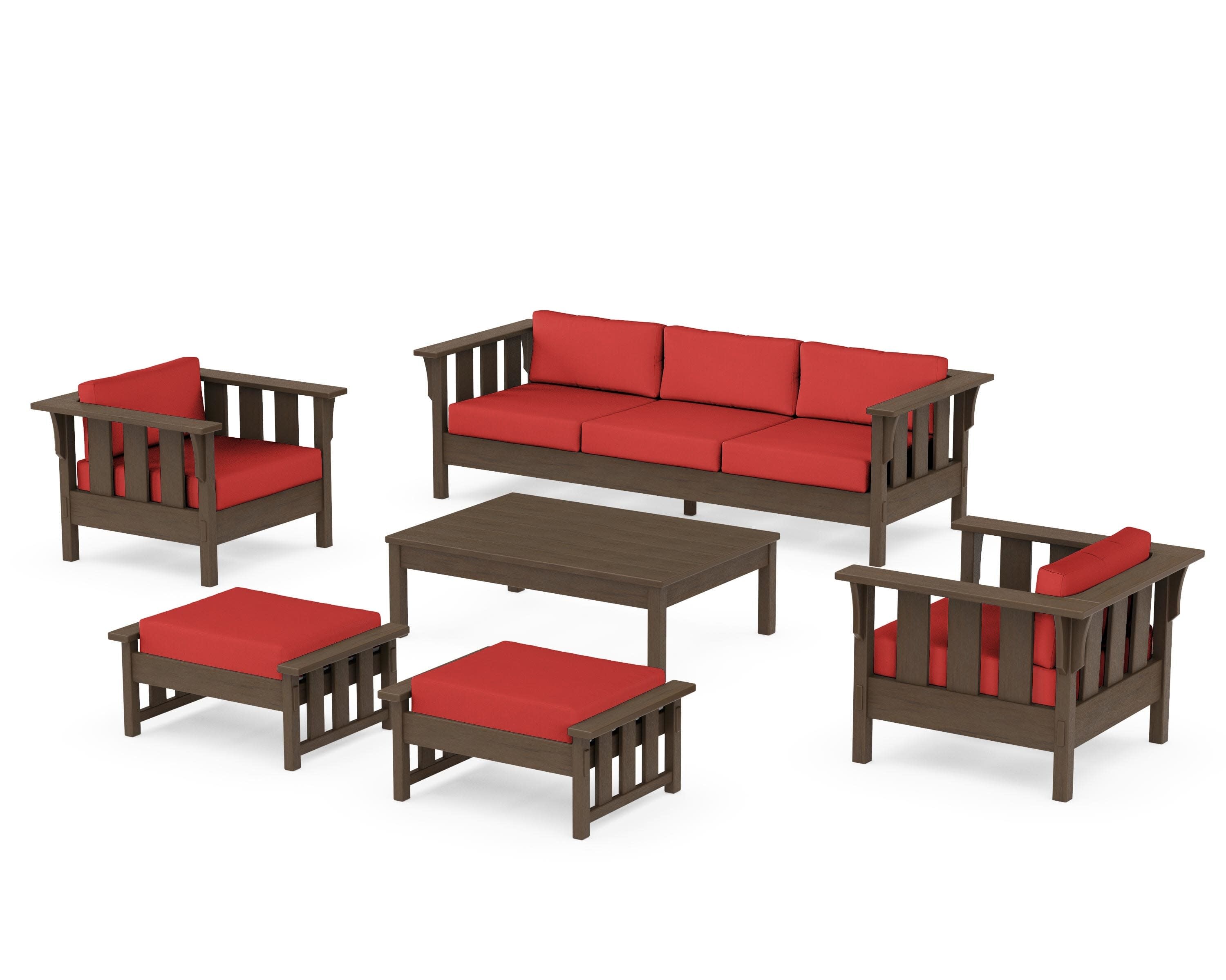 Acadia 6-Piece Lounge Sofa Set in Kona / Crimson Linen