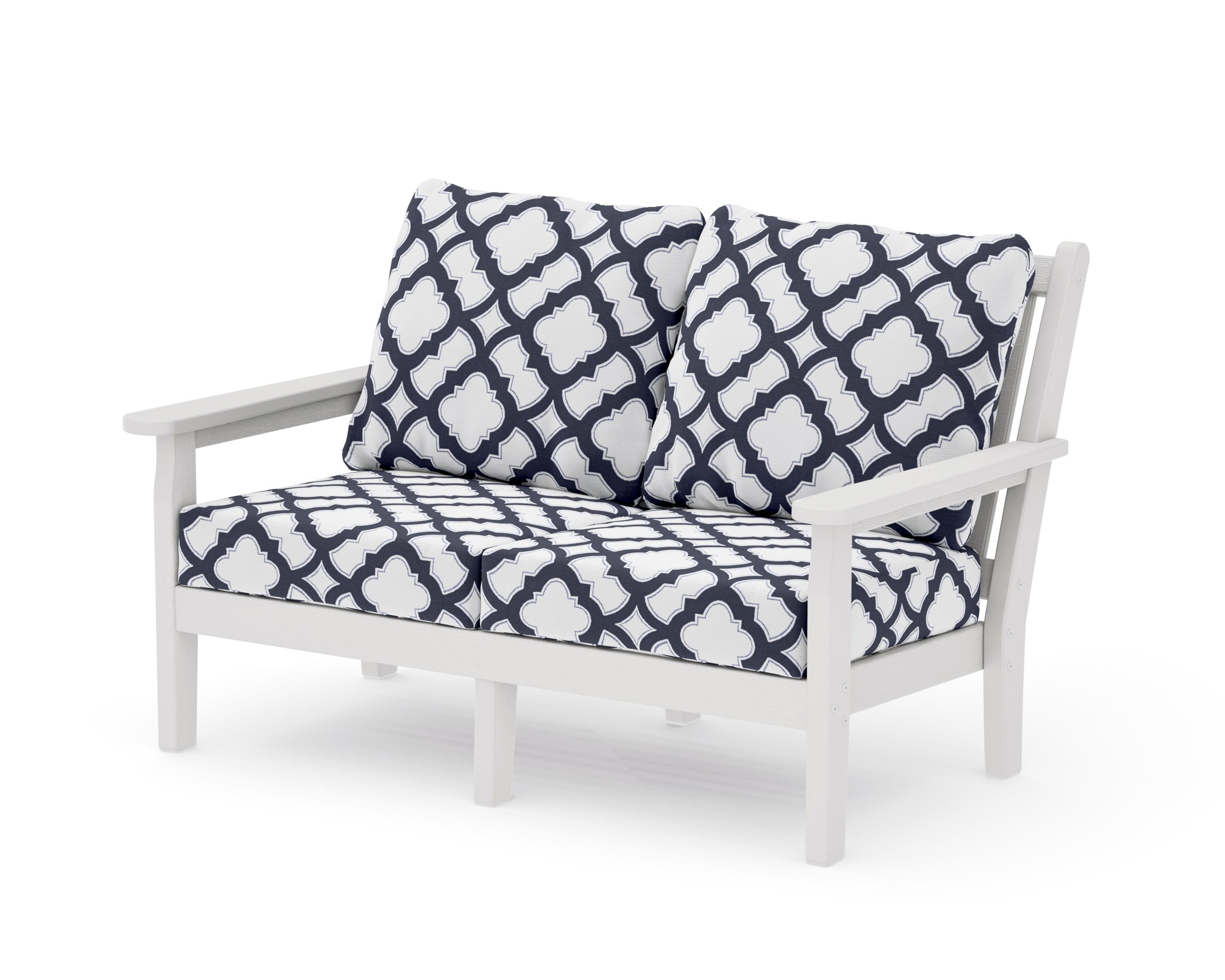 Chippendale Deep Seating Loveseat in Vintage White / Trellis Navy