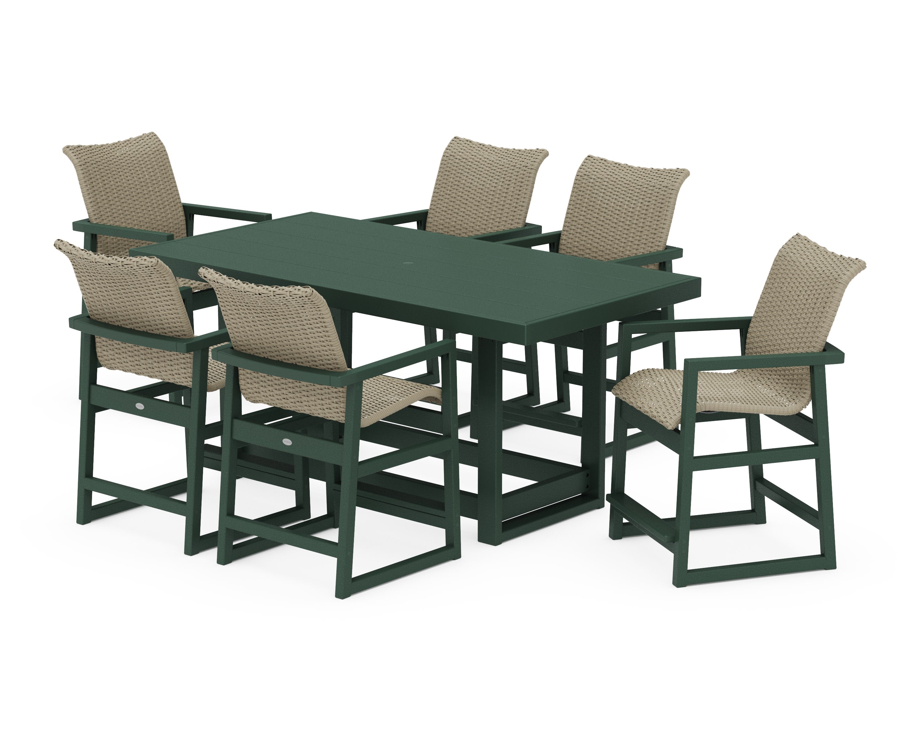 EDGE Woven Arm Chair 7-Piece Counter Set in Green / Dune Grass