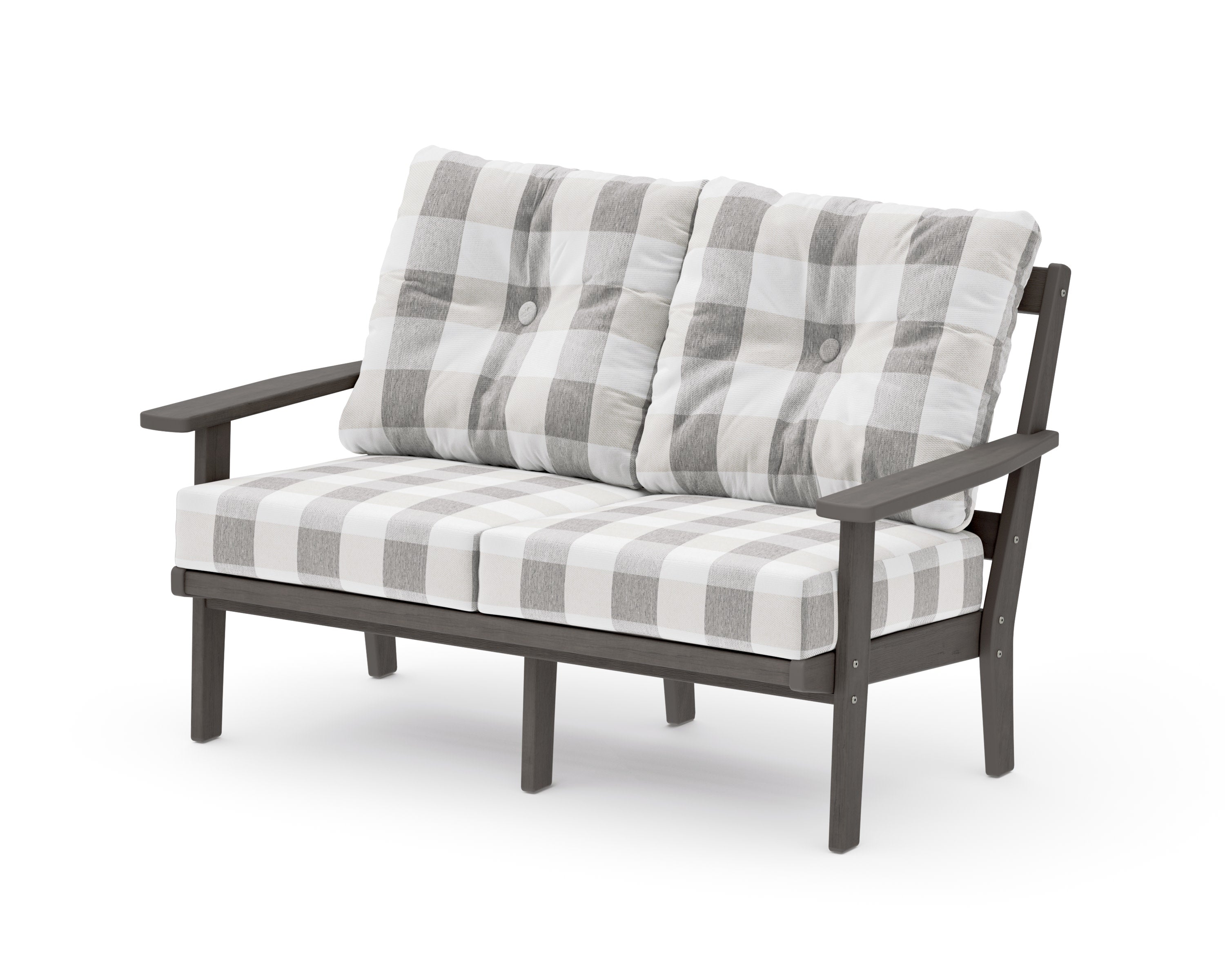 Prairie Deep SeatingLoveseat in Driftwood / Buffalo Plaid Grey Mist