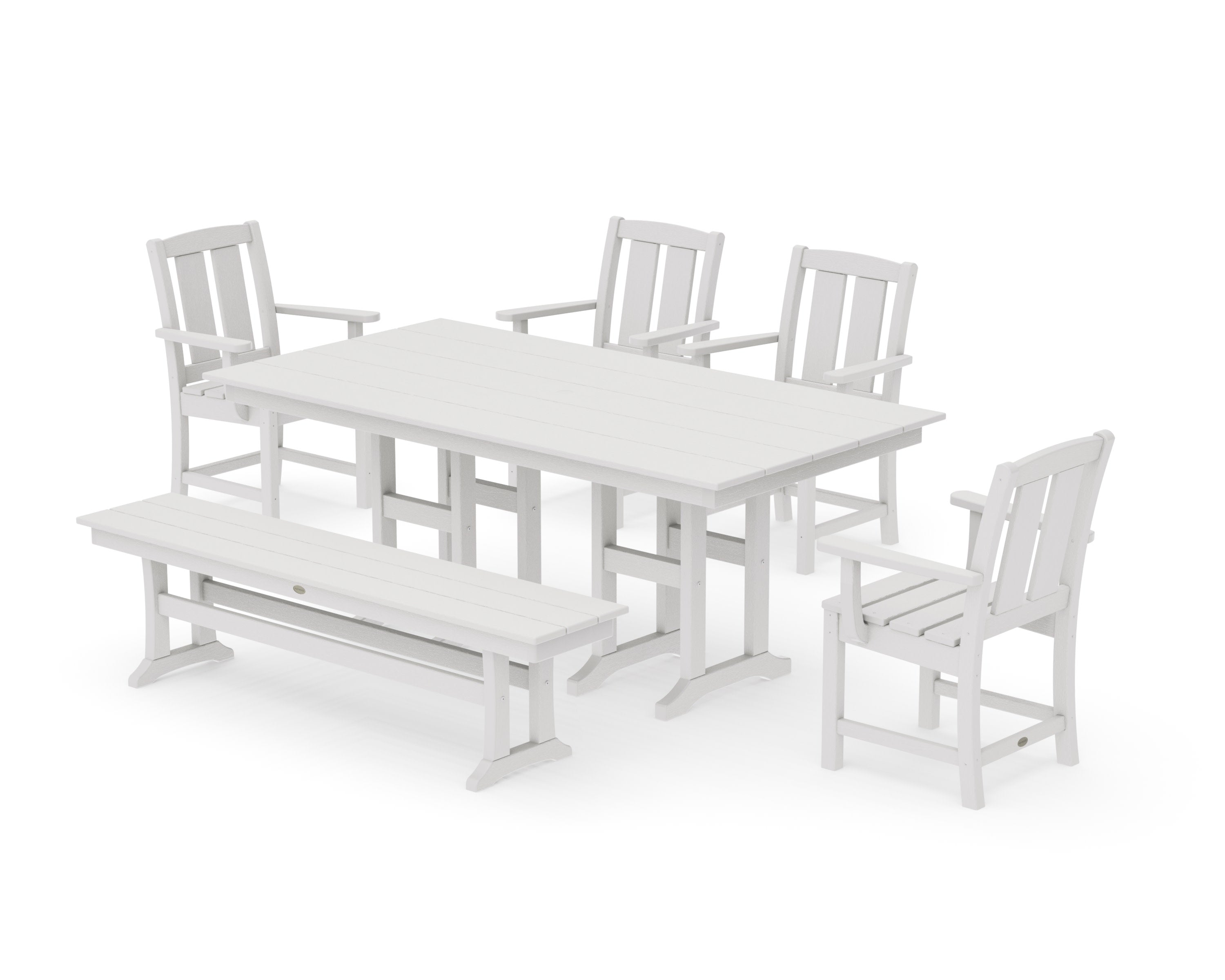 Mission 6-Piece Farmhouse Dining Set with Bench in Vintage White