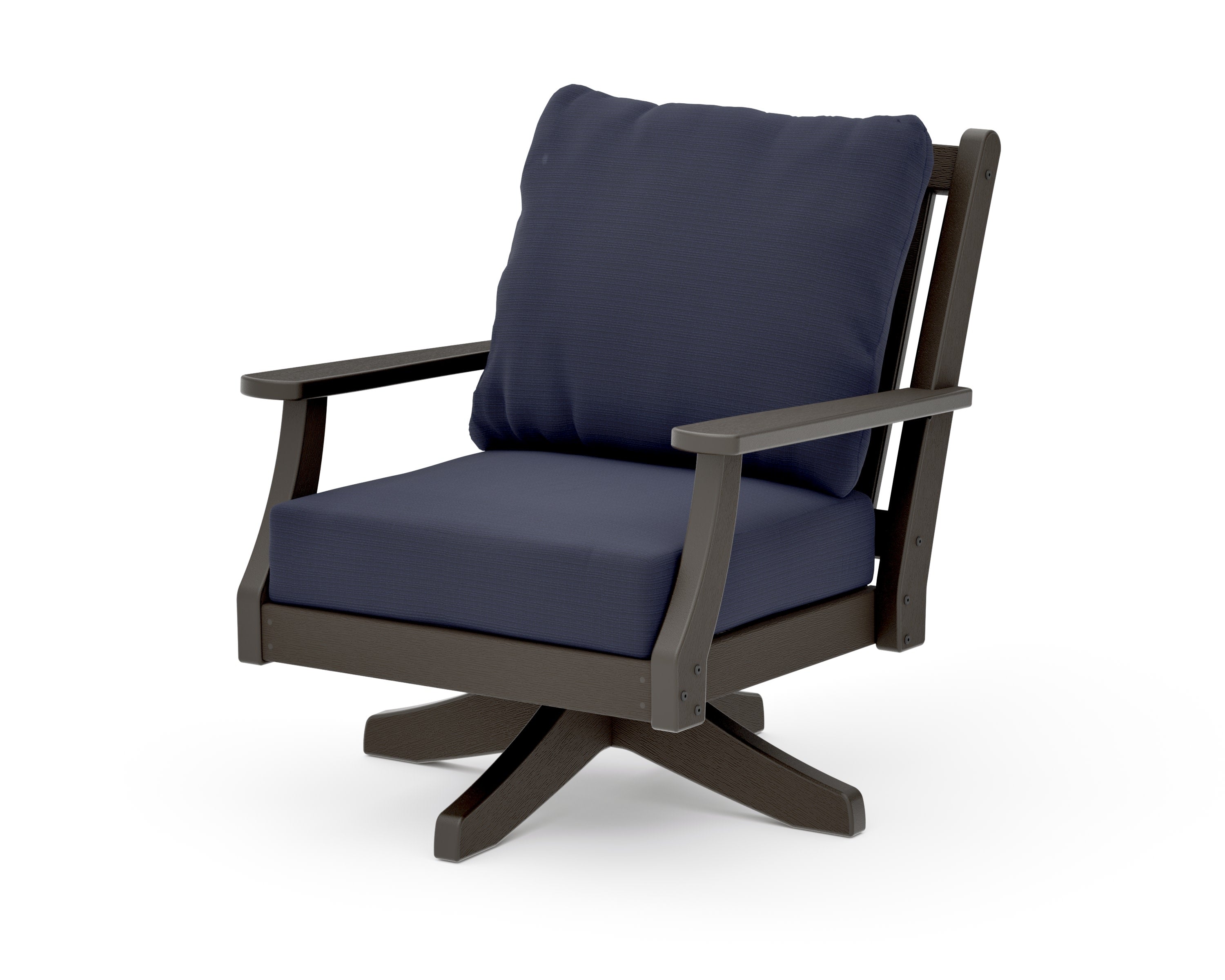 Wovendale Deep Seating Swivel Chair in Vintage Coffee / Navy Linen