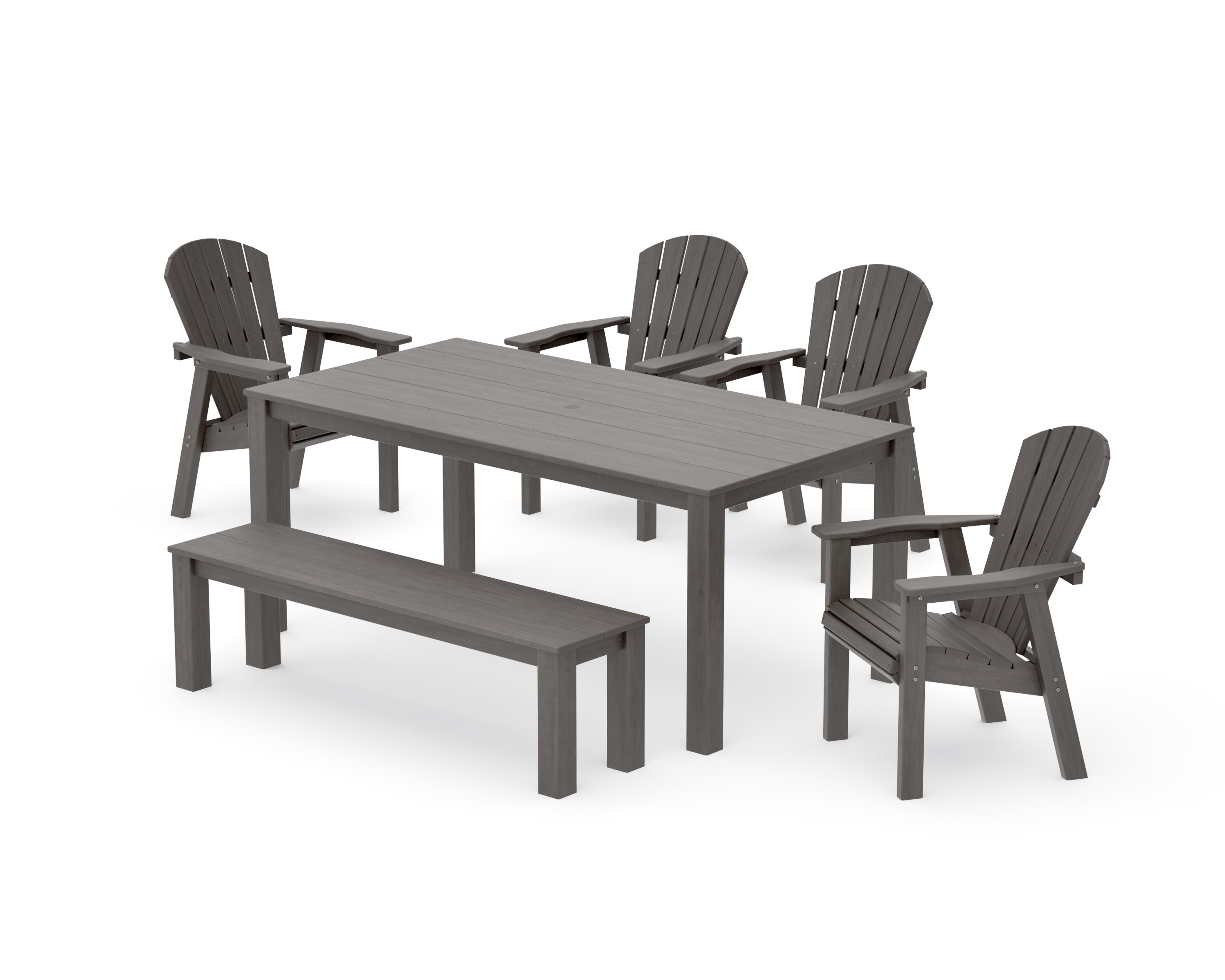 Seashell 6-Piece Parsons Dining Set with Bench in Driftwood