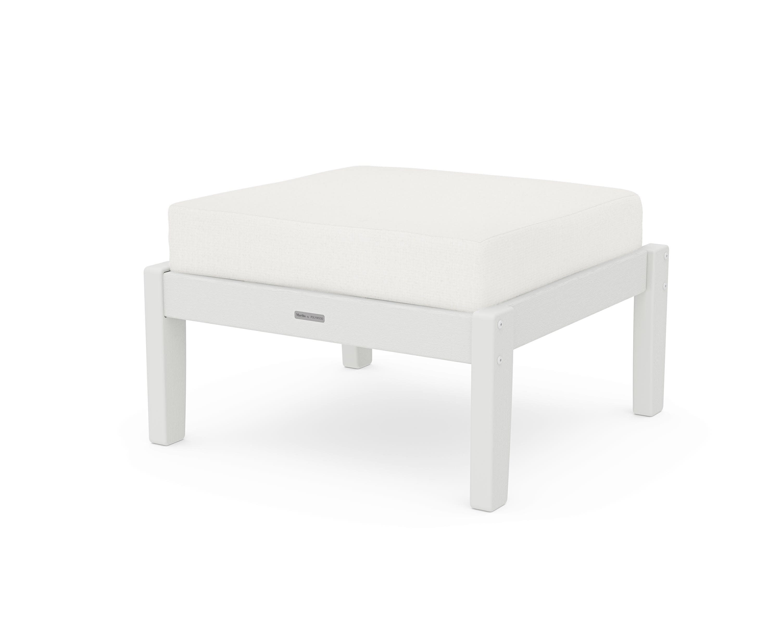 Chinoiserie Deep Seating Ottoman in Vintage White / Natural Linen