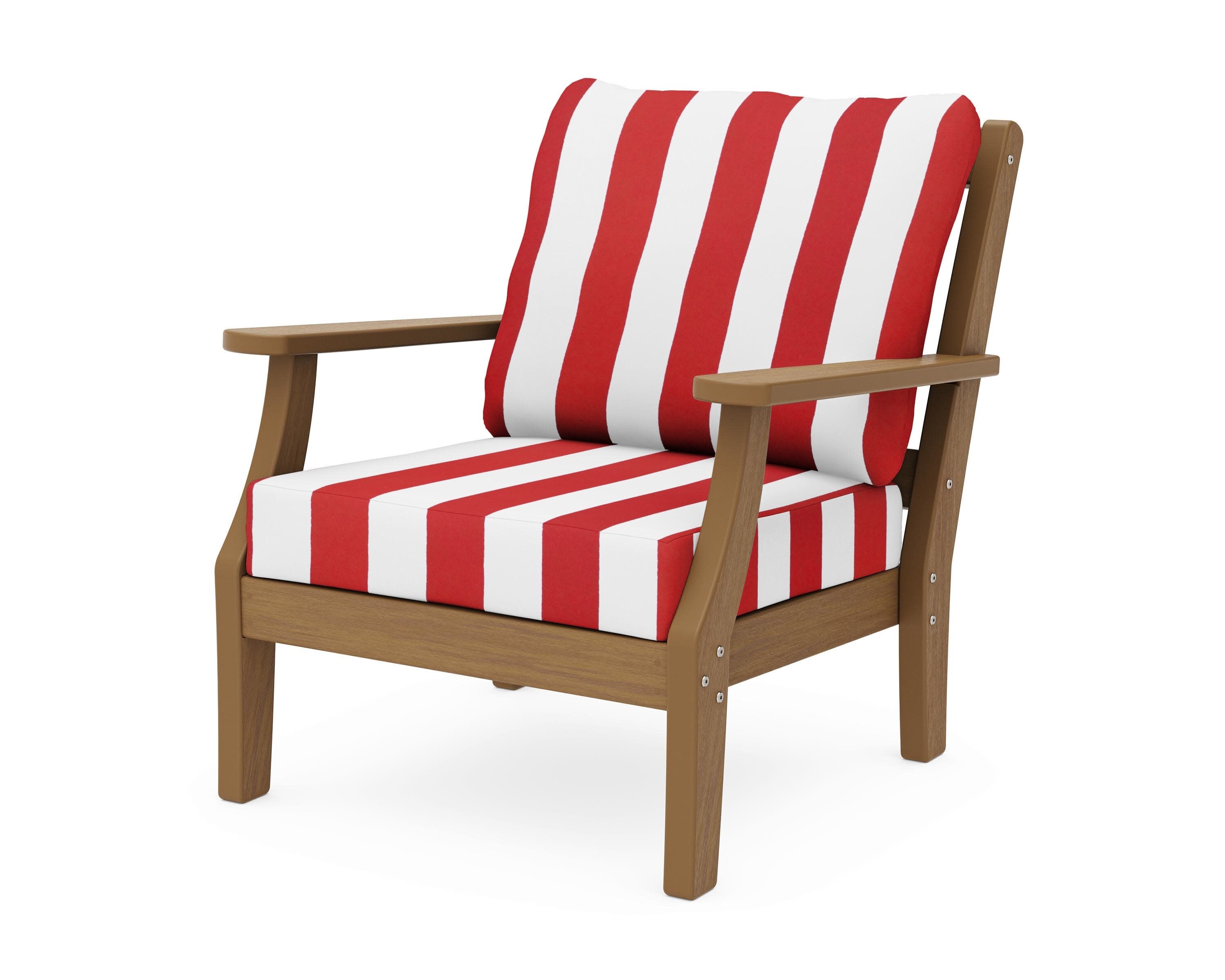 Chinoiserie Deep Seating Chair in Natural / Cabana Stripe Crimson