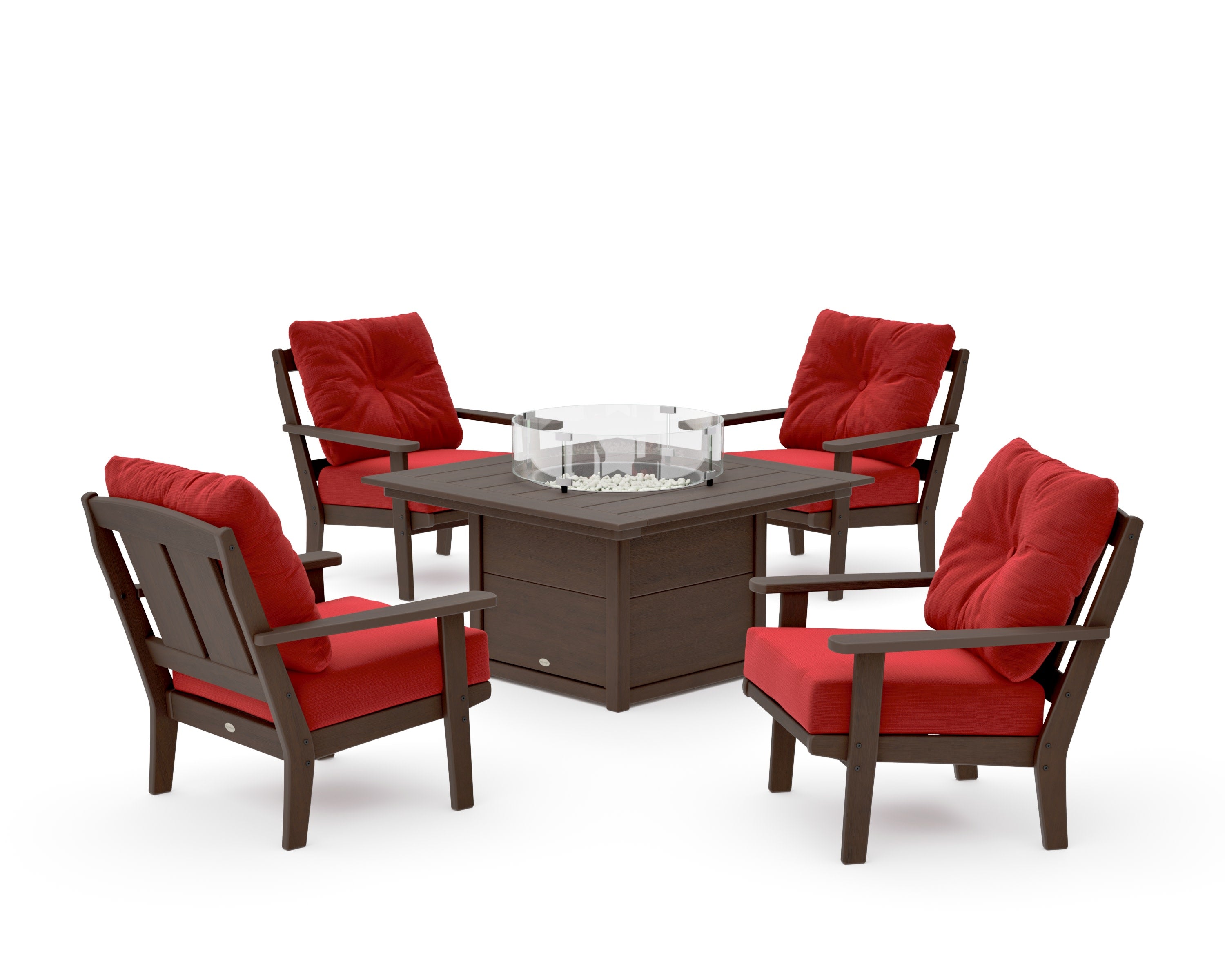 Mission 5-Piece Deep Seating Set with Fire Pit Table in Kona / Crimson Linen