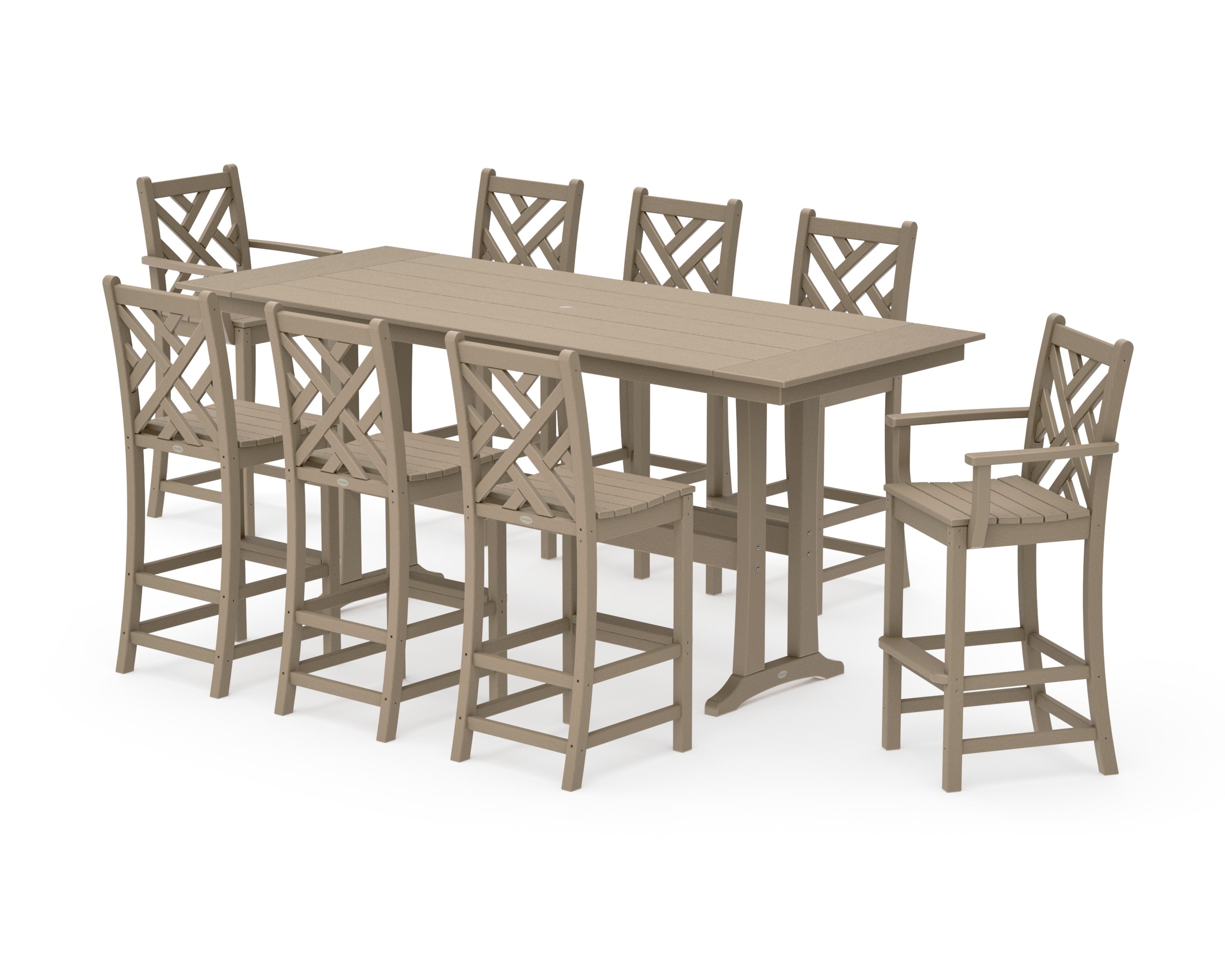 Chippendale 9-Piece Farmhouse Bar Set with Trestle Legs in Vintage Sahara