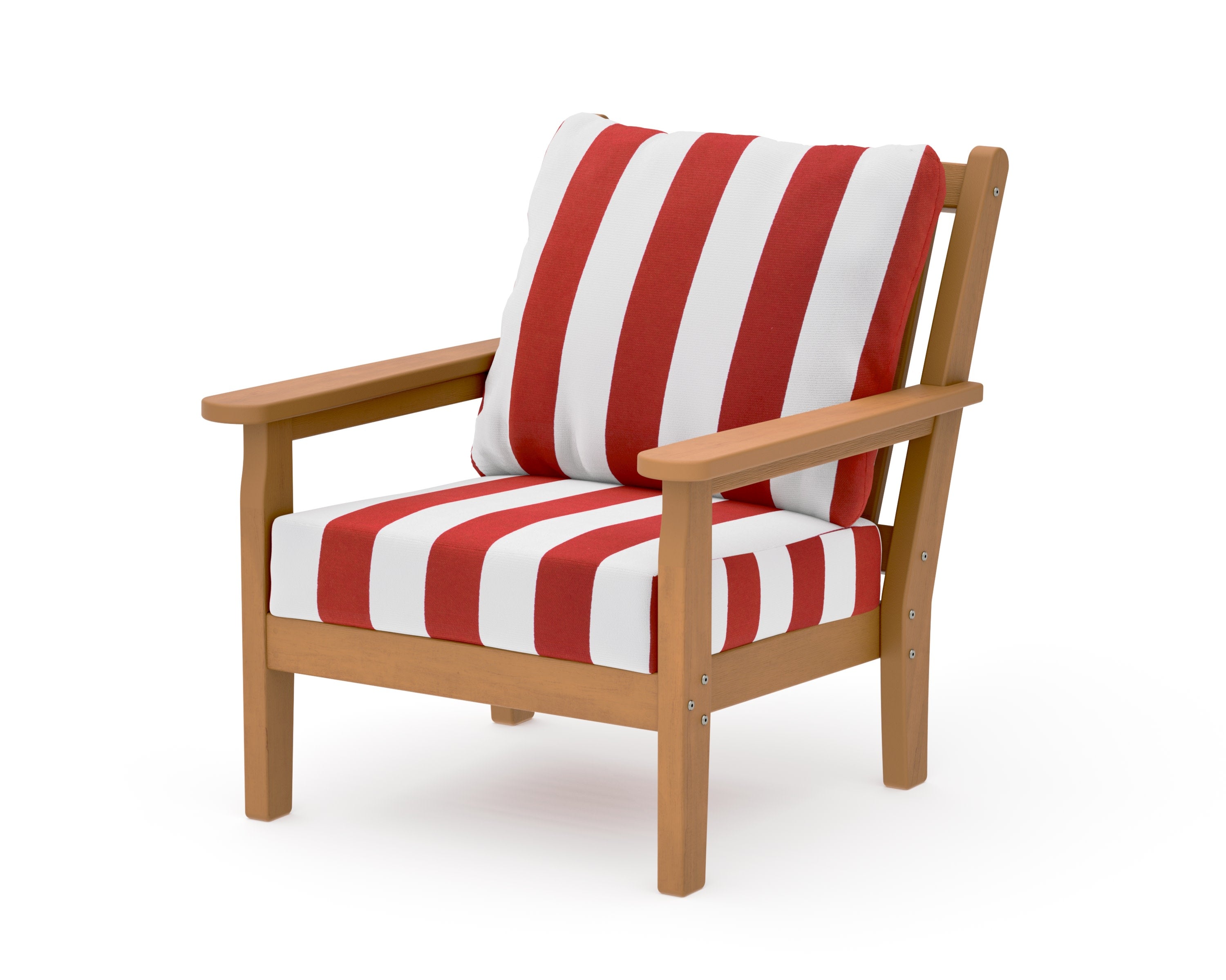 Chippendale Deep Seating Chair in Natural / Cabana Stripe Crimson