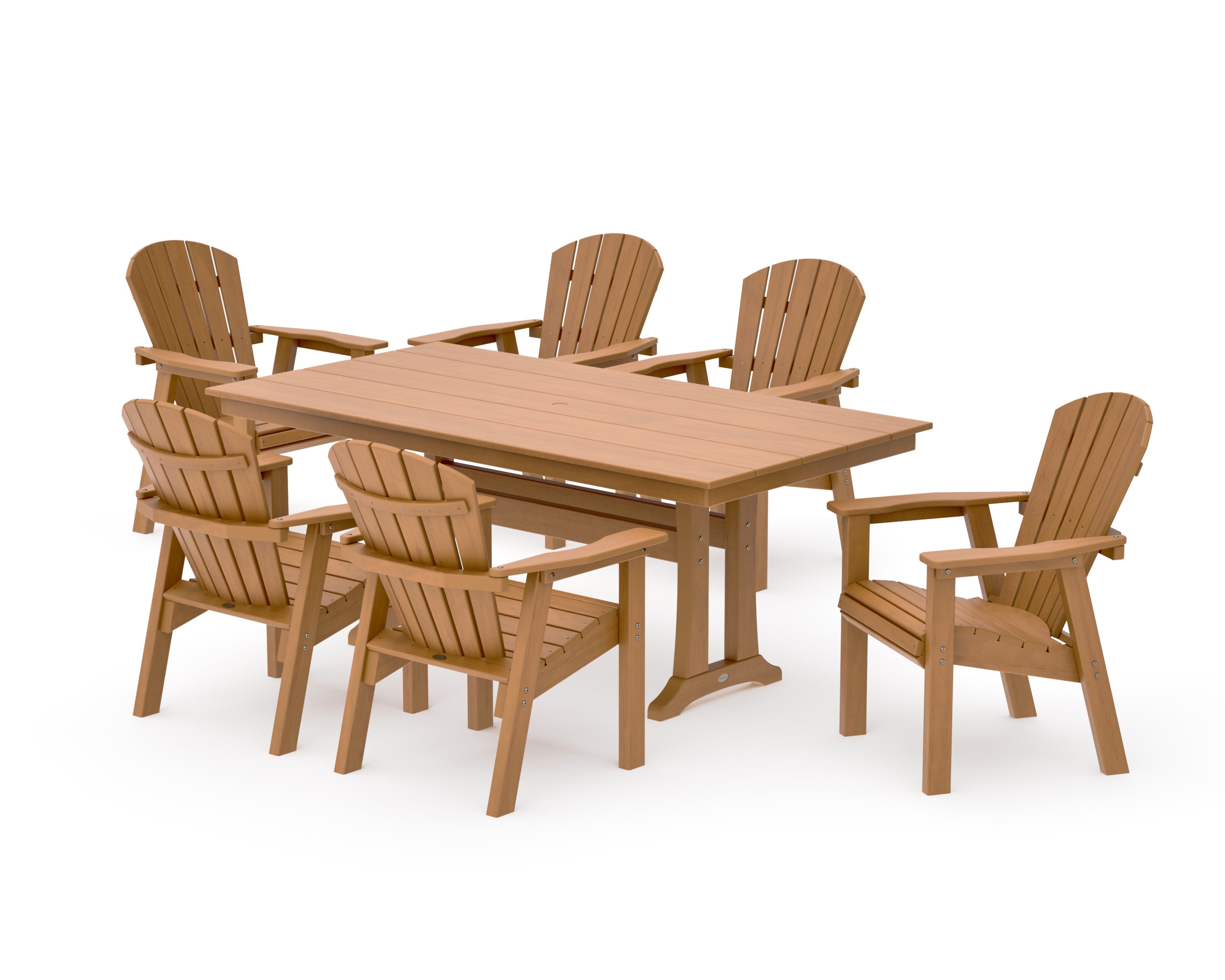 Seashell 7-Piece Farmhouse Dining Set with Trestle Legs in Natural