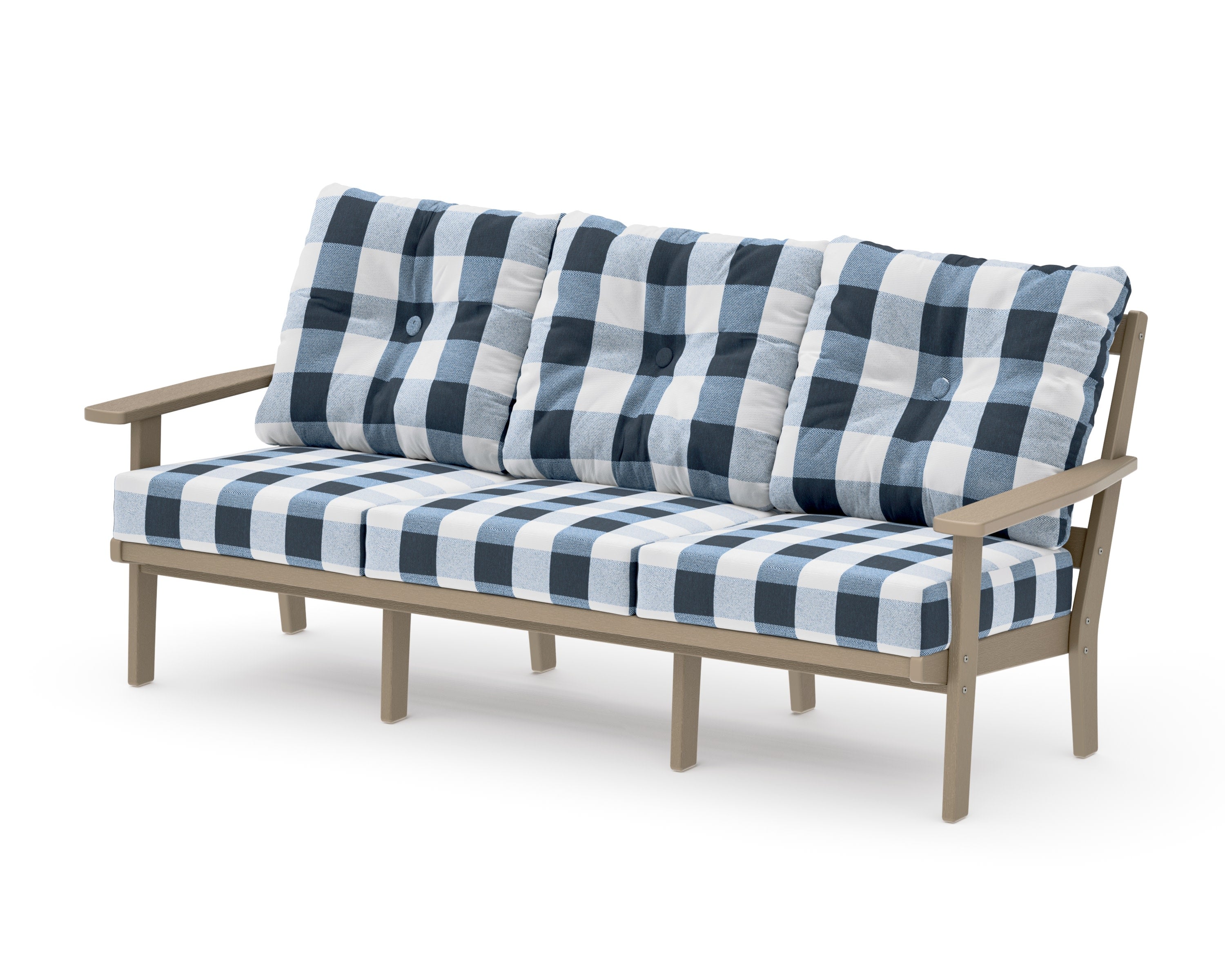PrairieDeep Seating Sofa in Vintage Sahara / Buffalo Plaid Marine Indigo