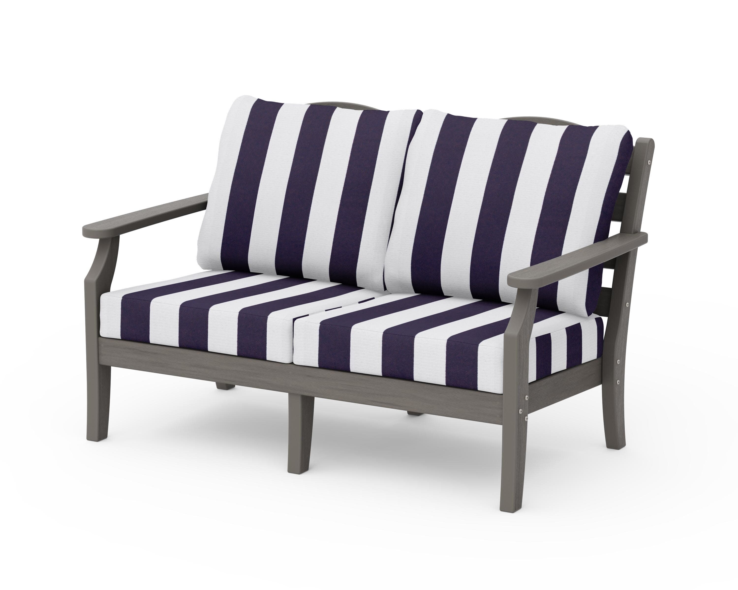 Savannah Deep Seating Loveseat in Driftwood / Cabana Stripe Navy