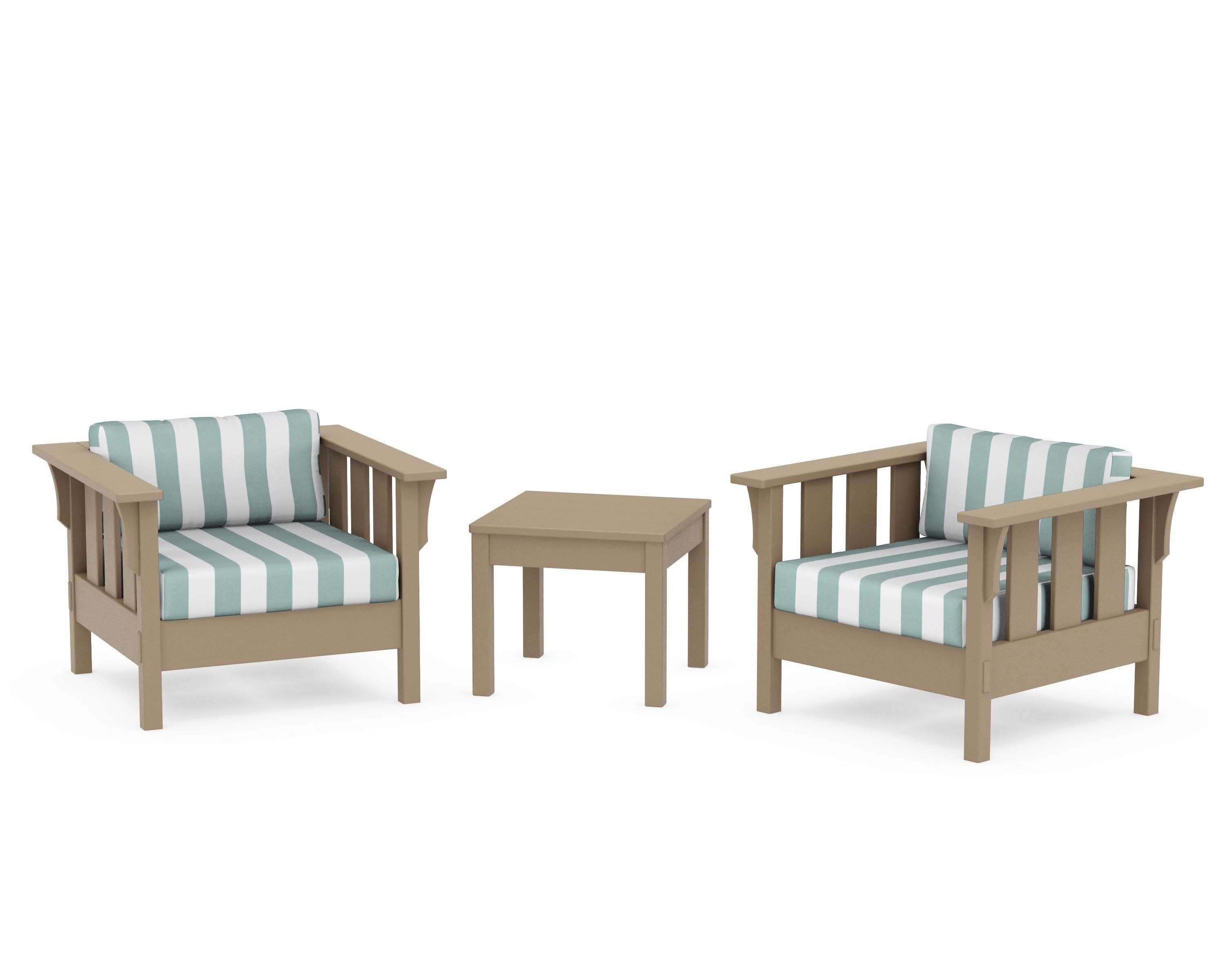 Acadia 3-Piece Deep Seating Set in Vintage Sahara / Cabana Stripe Glacier Spa