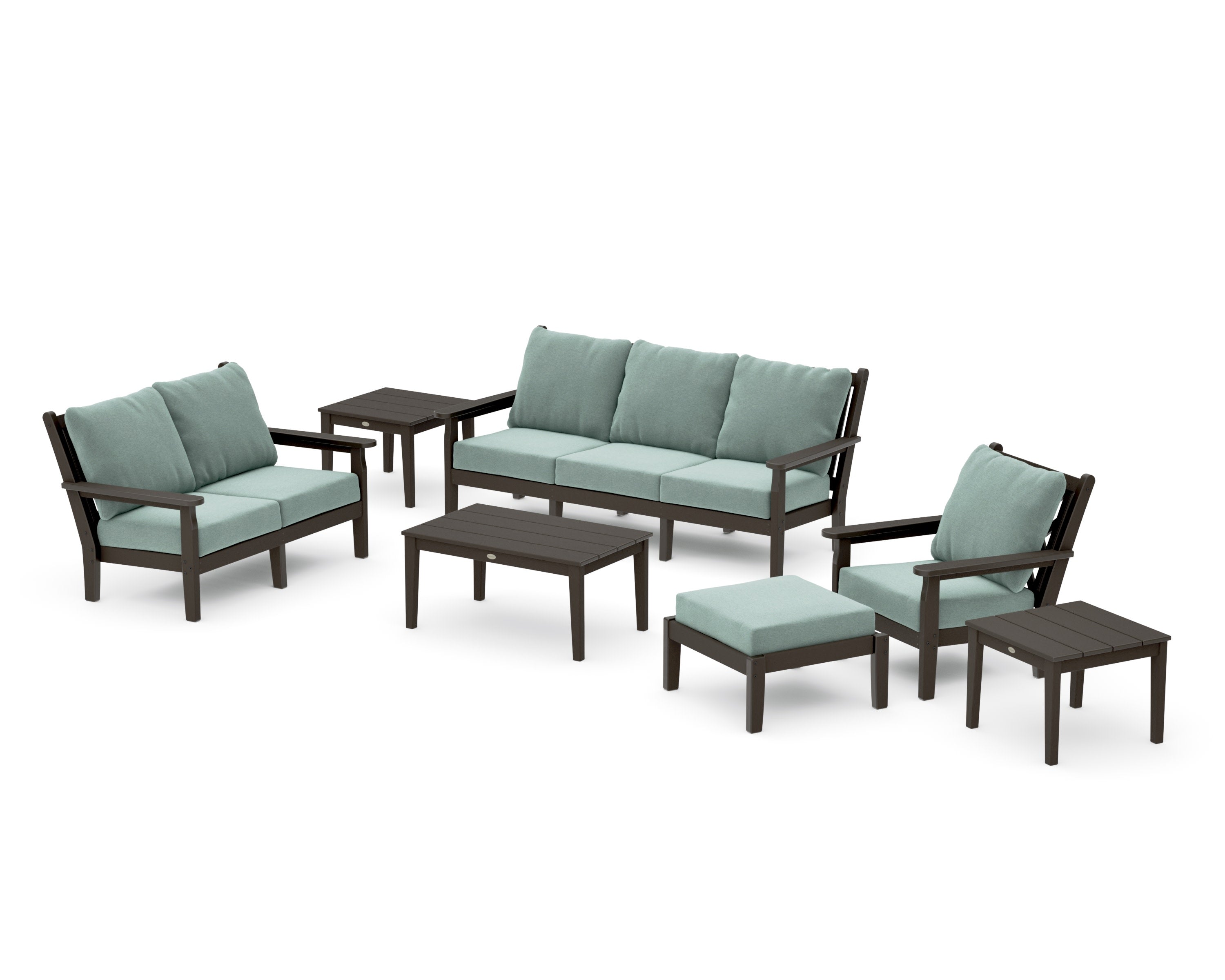 Chippendale 7-Piece Deep Seating Set in Vintage Coffee / Glacier Spa