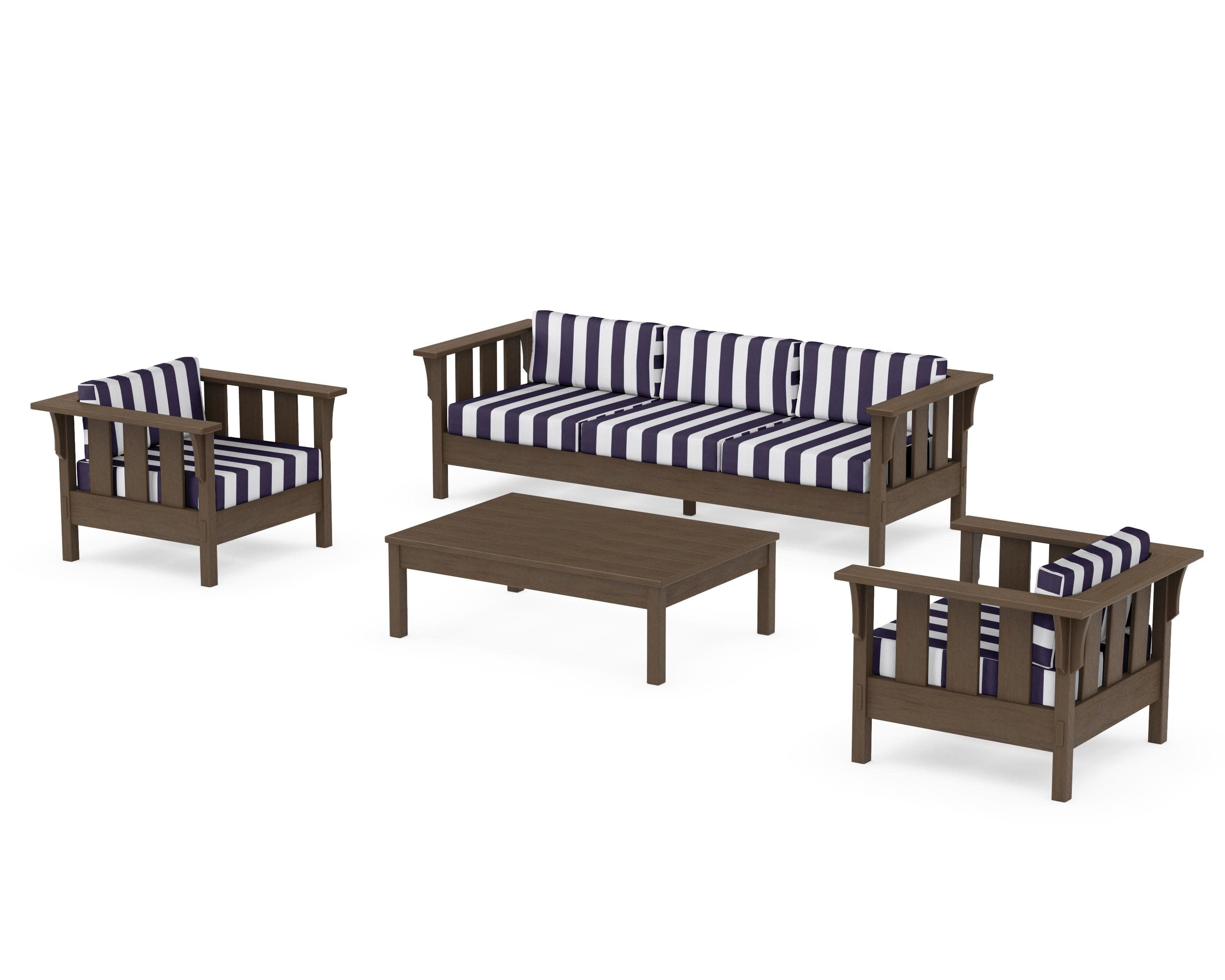 Acadia 4-Piece Deep Seating Set with Sofa in Kona / Cabana Stripe Navy