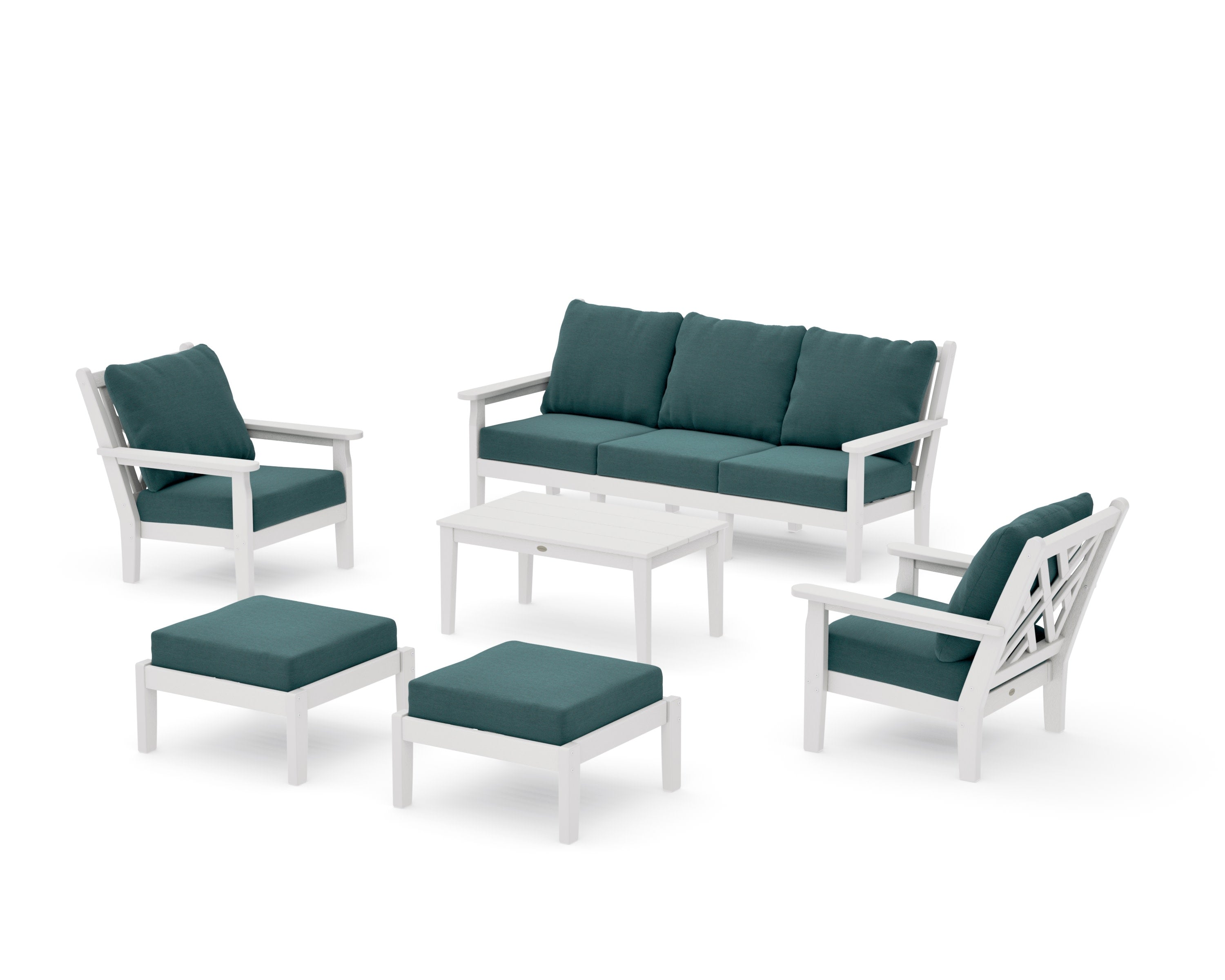 Chippendale 6-Piece Lounge Sofa Set in Vintage White / Ocean Teal