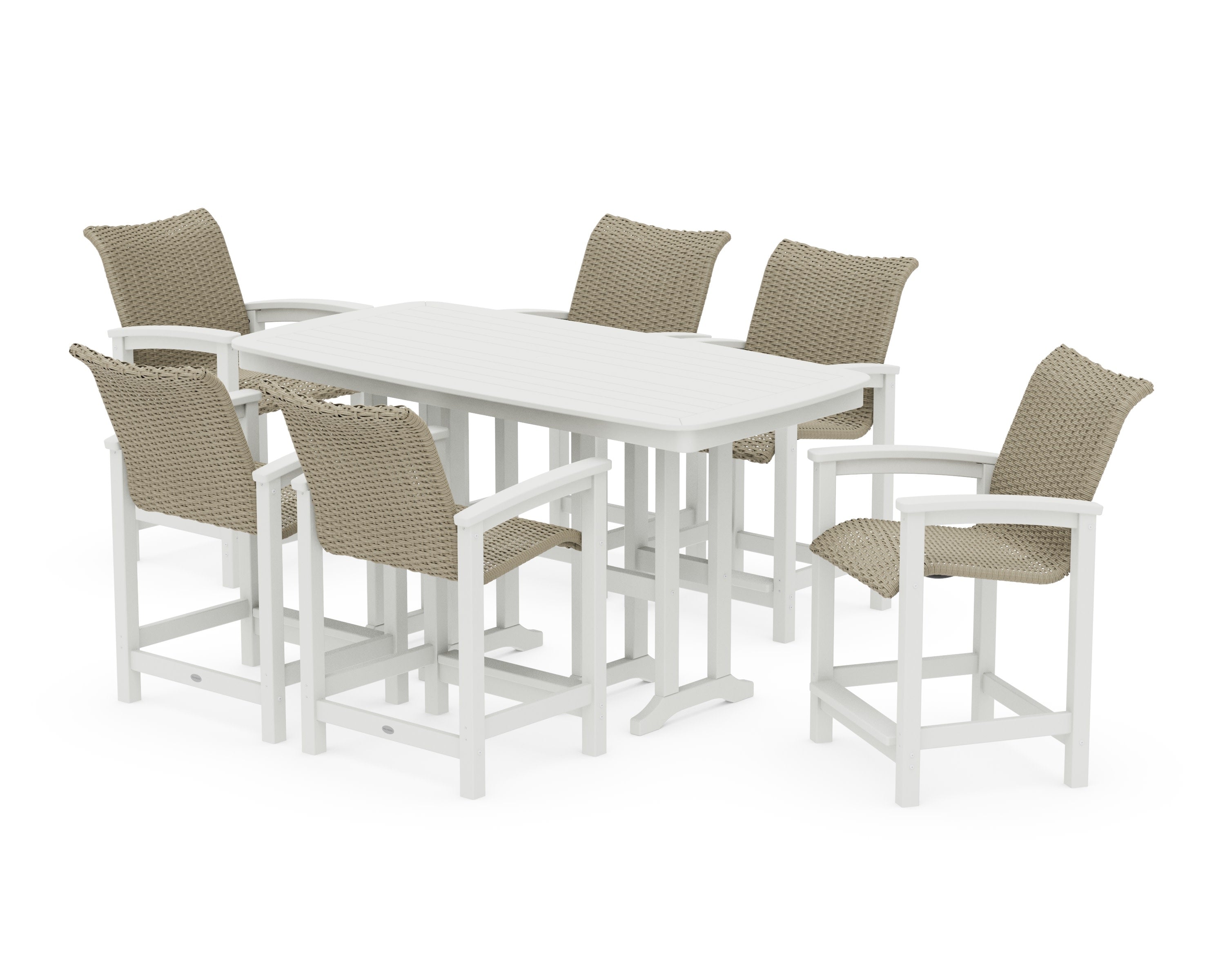 Coastal Woven Arm Chair 7-Piece Counter Set in White / Dune Grass