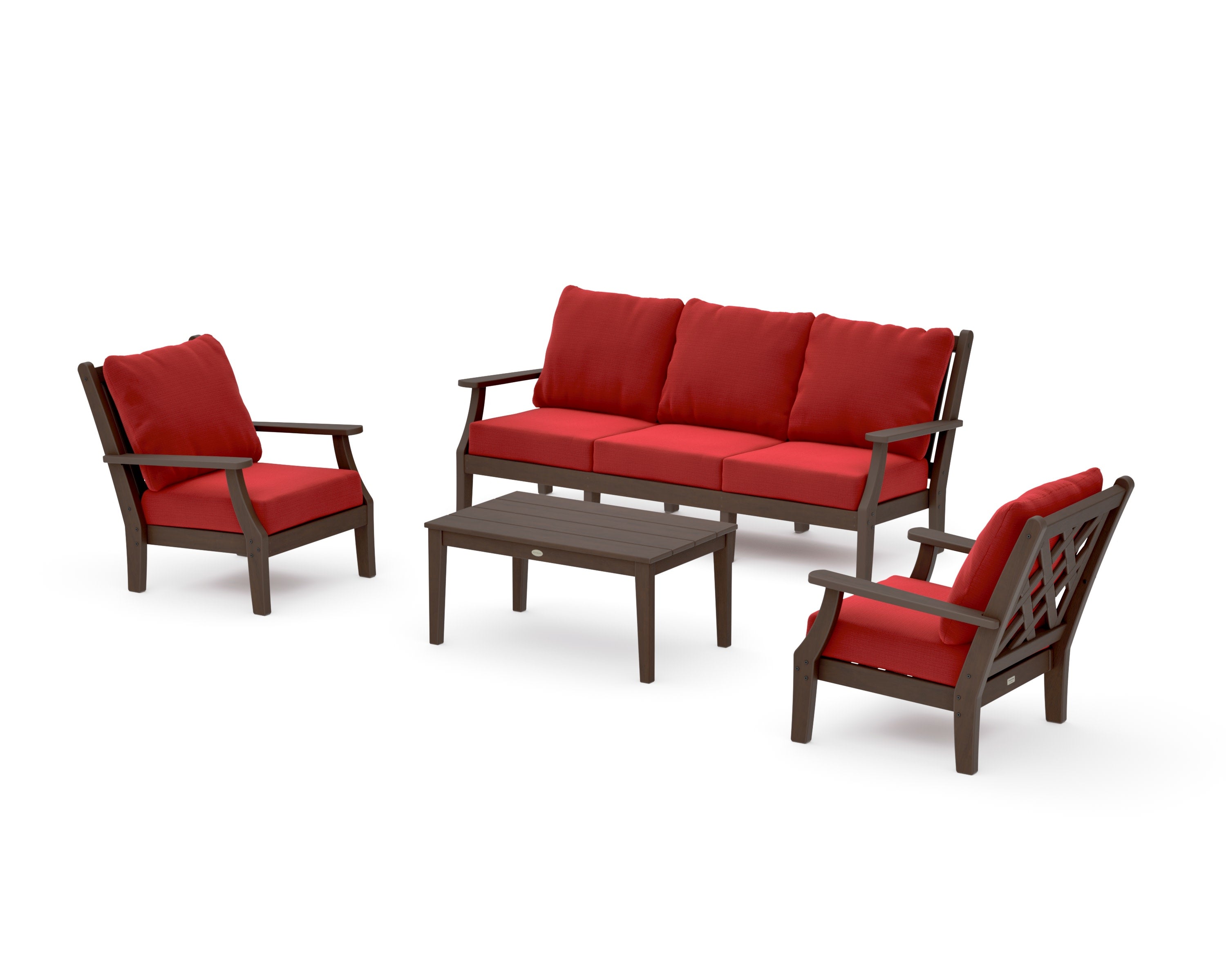 Wovendale 4-Piece Deep Seating Set with Sofa in Kona / Crimson Linen
