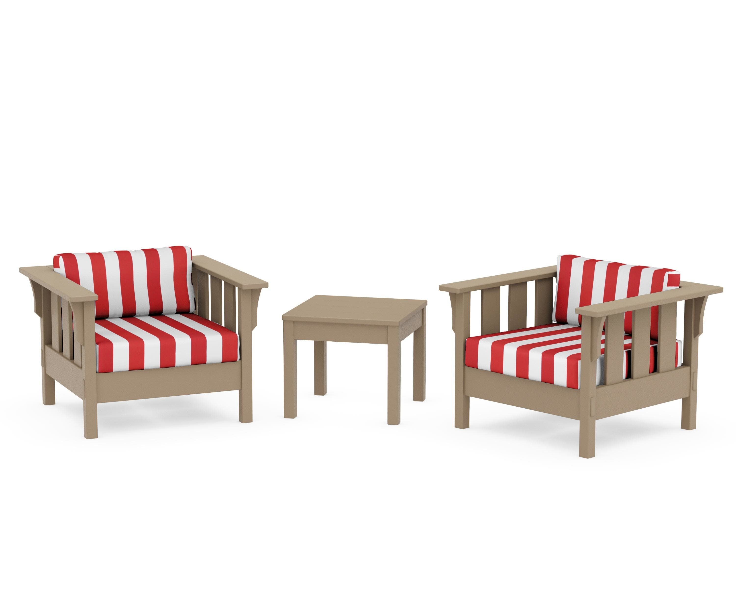 Acadia 3-Piece Deep Seating Set in Vintage Sahara / Cabana Stripe Crimson