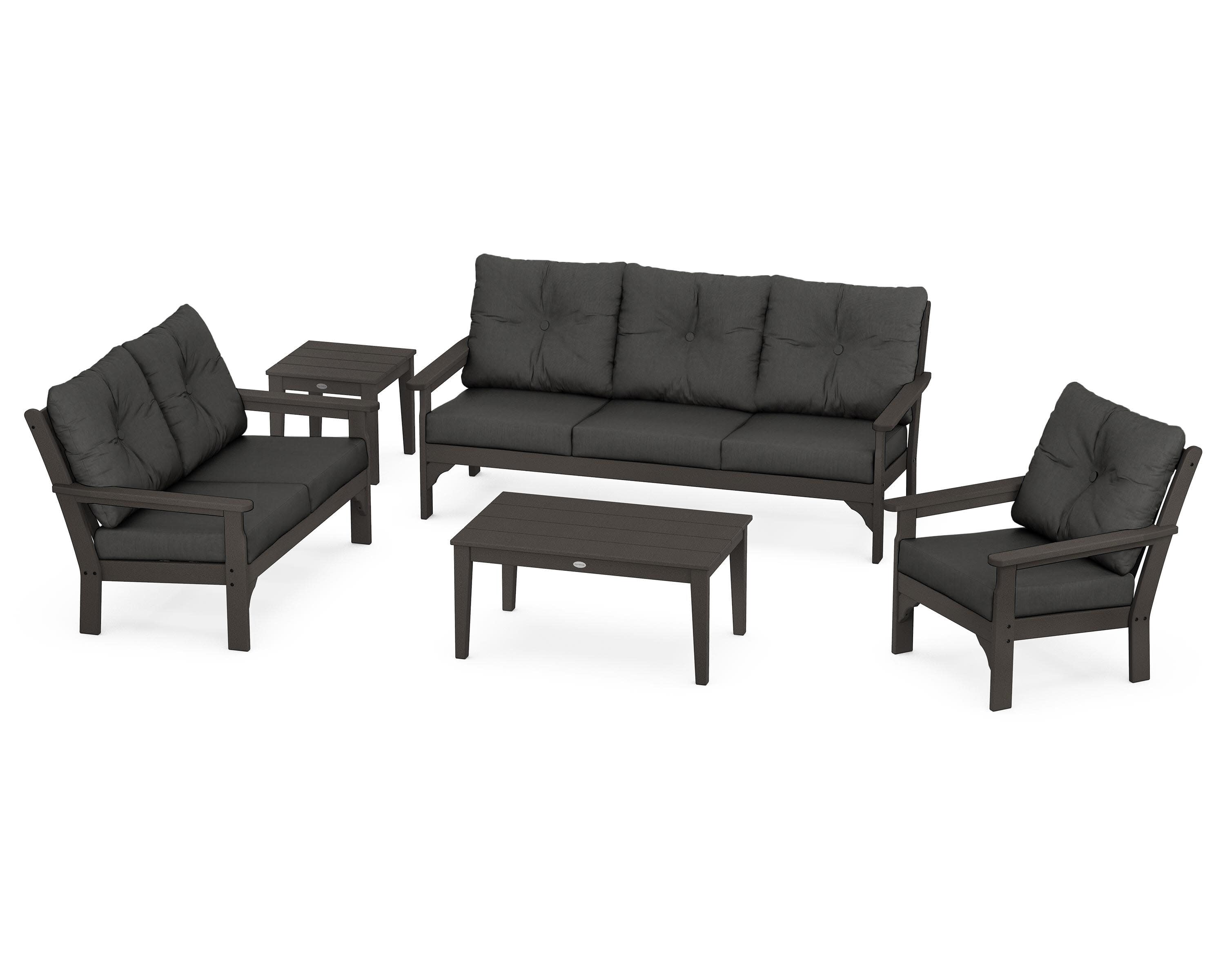 Vineyard 5 Piece Deep Seating Set in Vintage Coffee / Spectrum Carbon