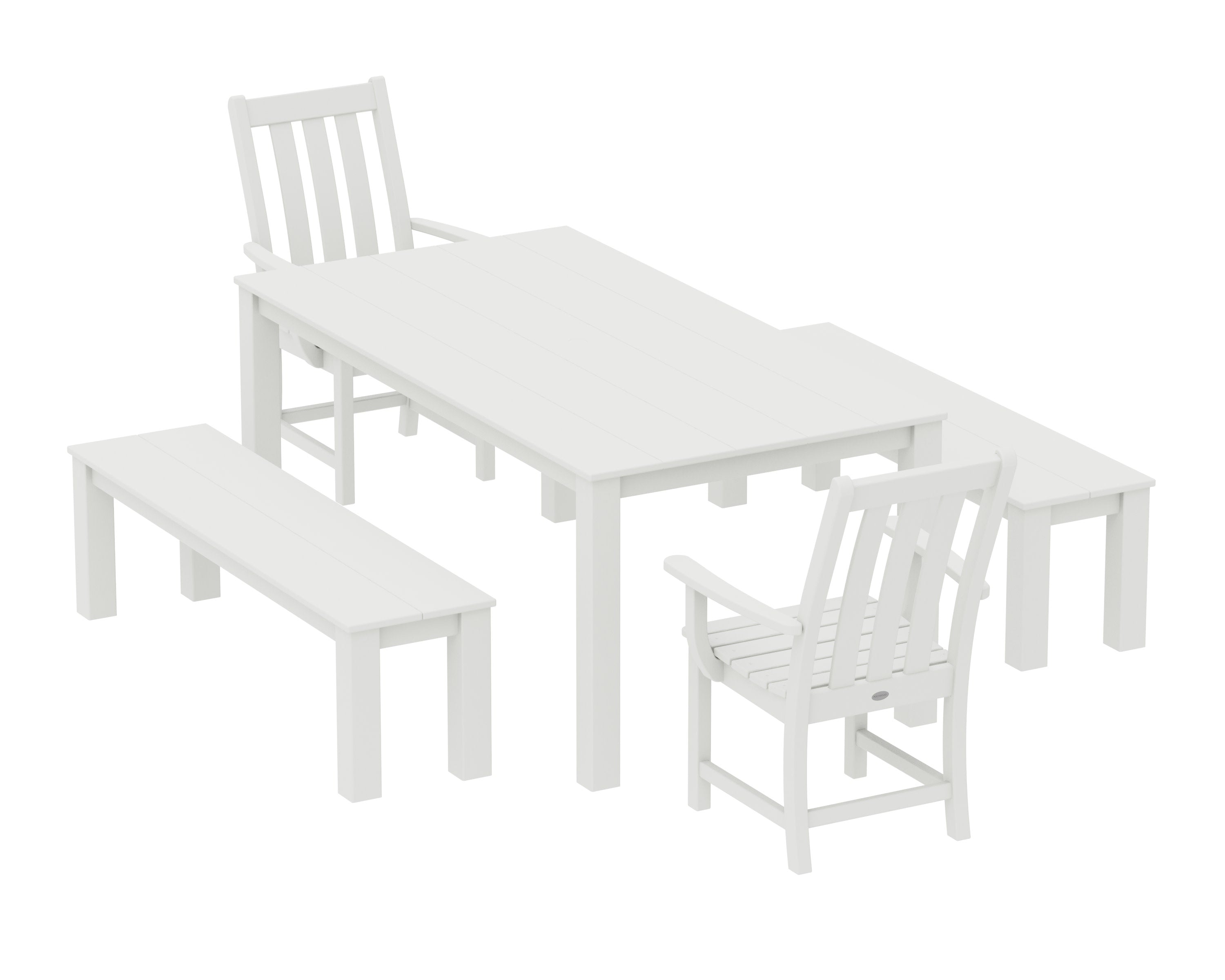 Vineyard 5-Piece Parsons Dining Set with Benches in Vintage White