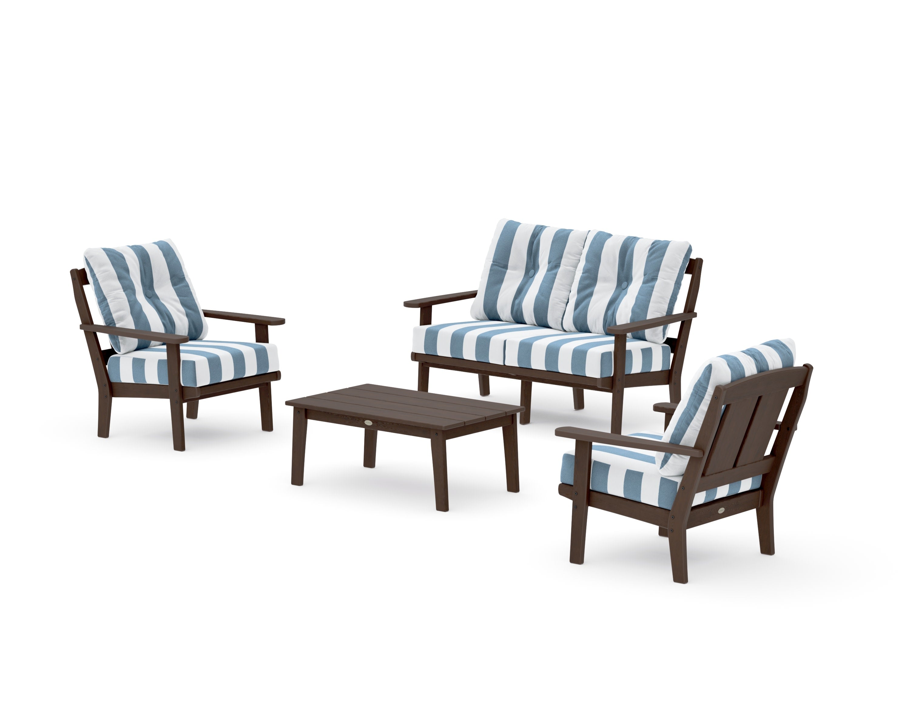 Mission 4-Piece Deep Seating Set with Loveseat in Kona / Cabana Stripe Sky Blue