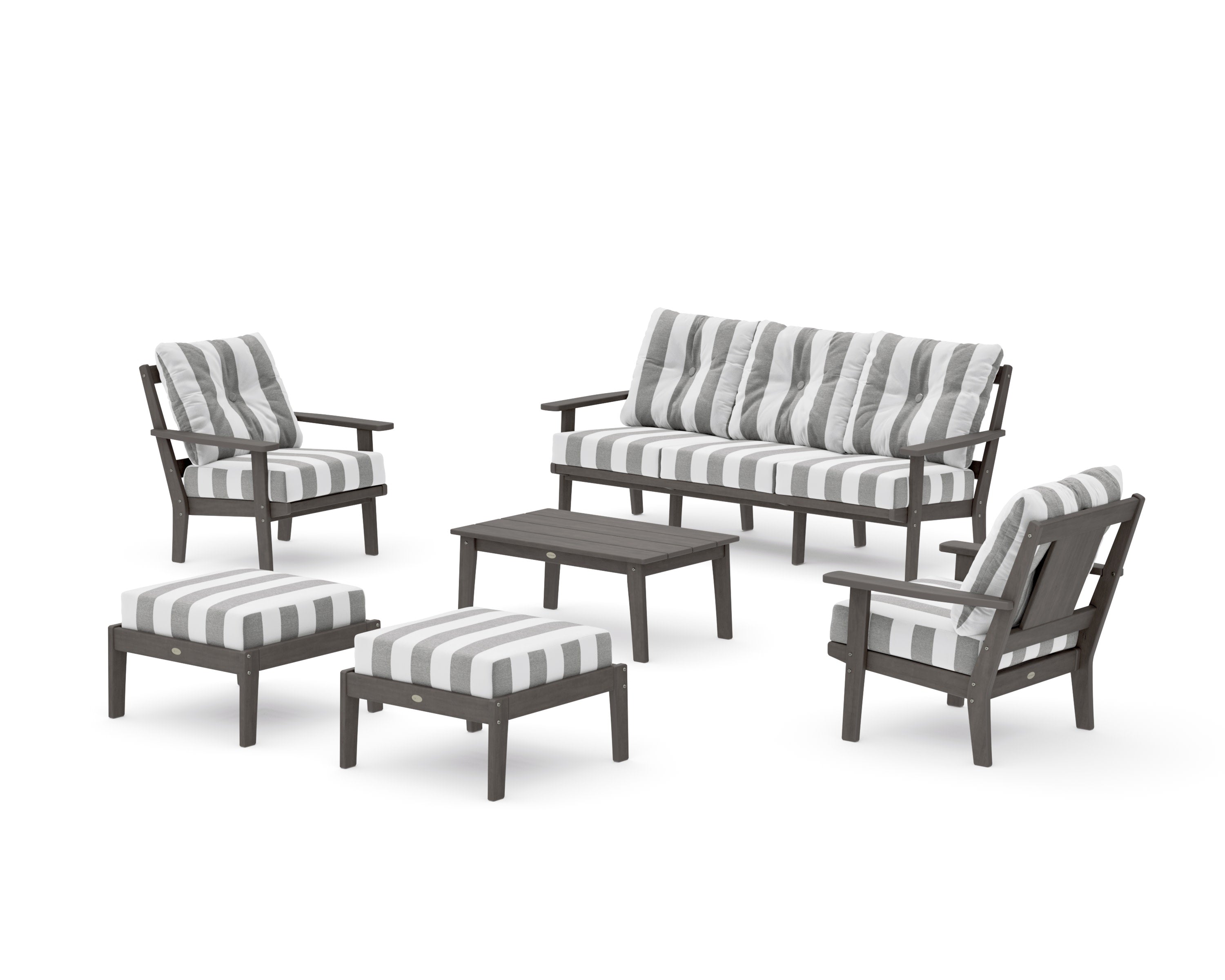 Prairie 6-Piece Lounge Sofa Set in Driftwood / Cabana Stripe Grey Mist