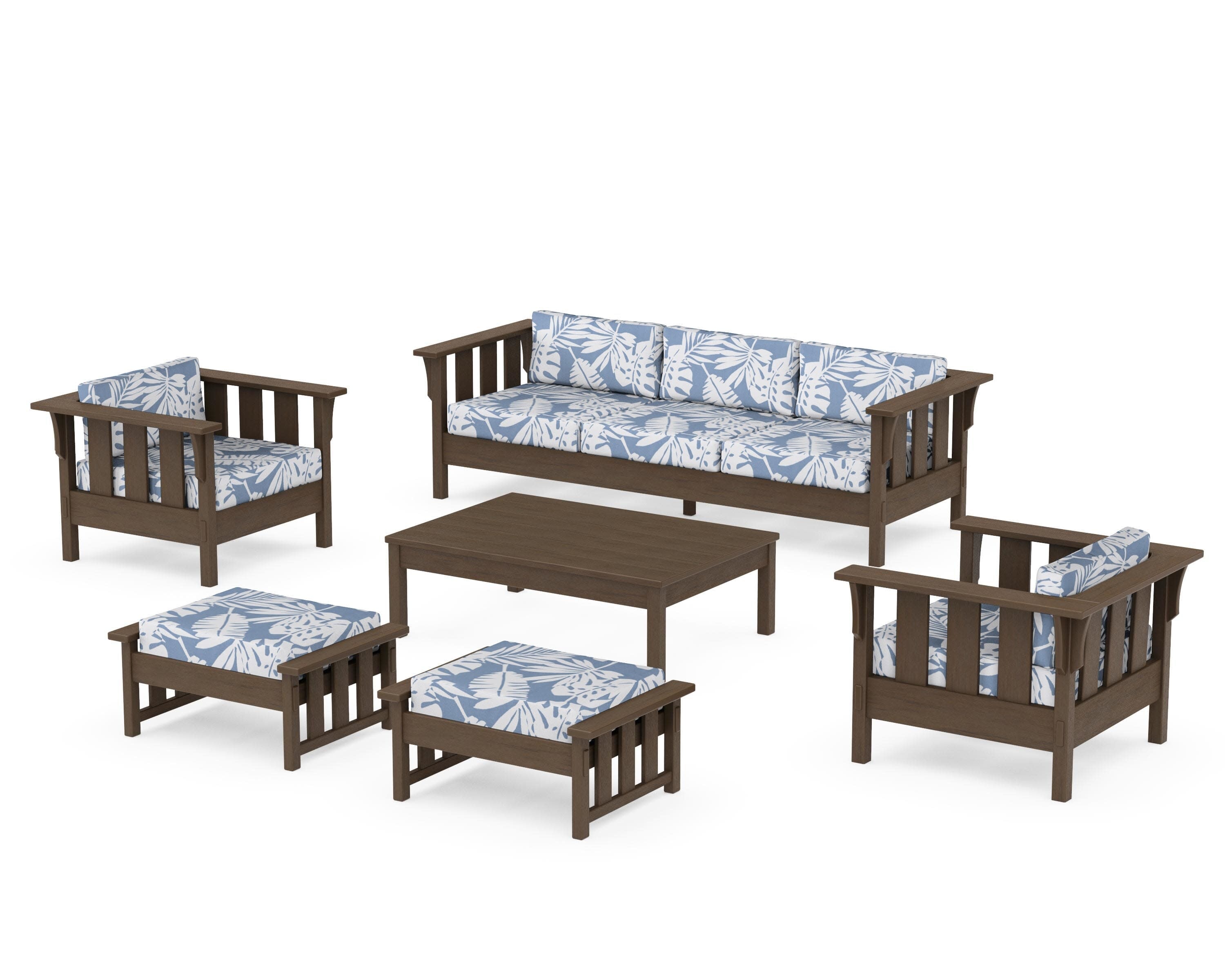 Acadia 6-Piece Lounge Sofa Set in Kona / Leaf Sky Blue