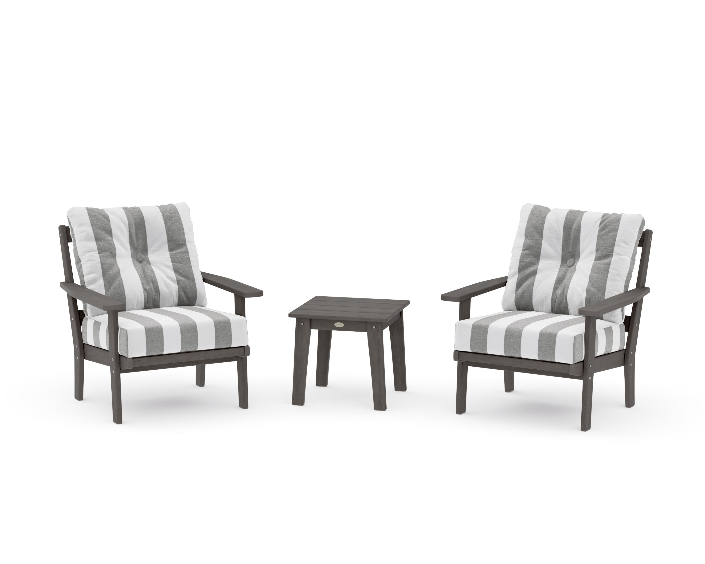Prairie 3-Piece Deep Seating Set in Driftwood / Cabana Stripe Grey Mist