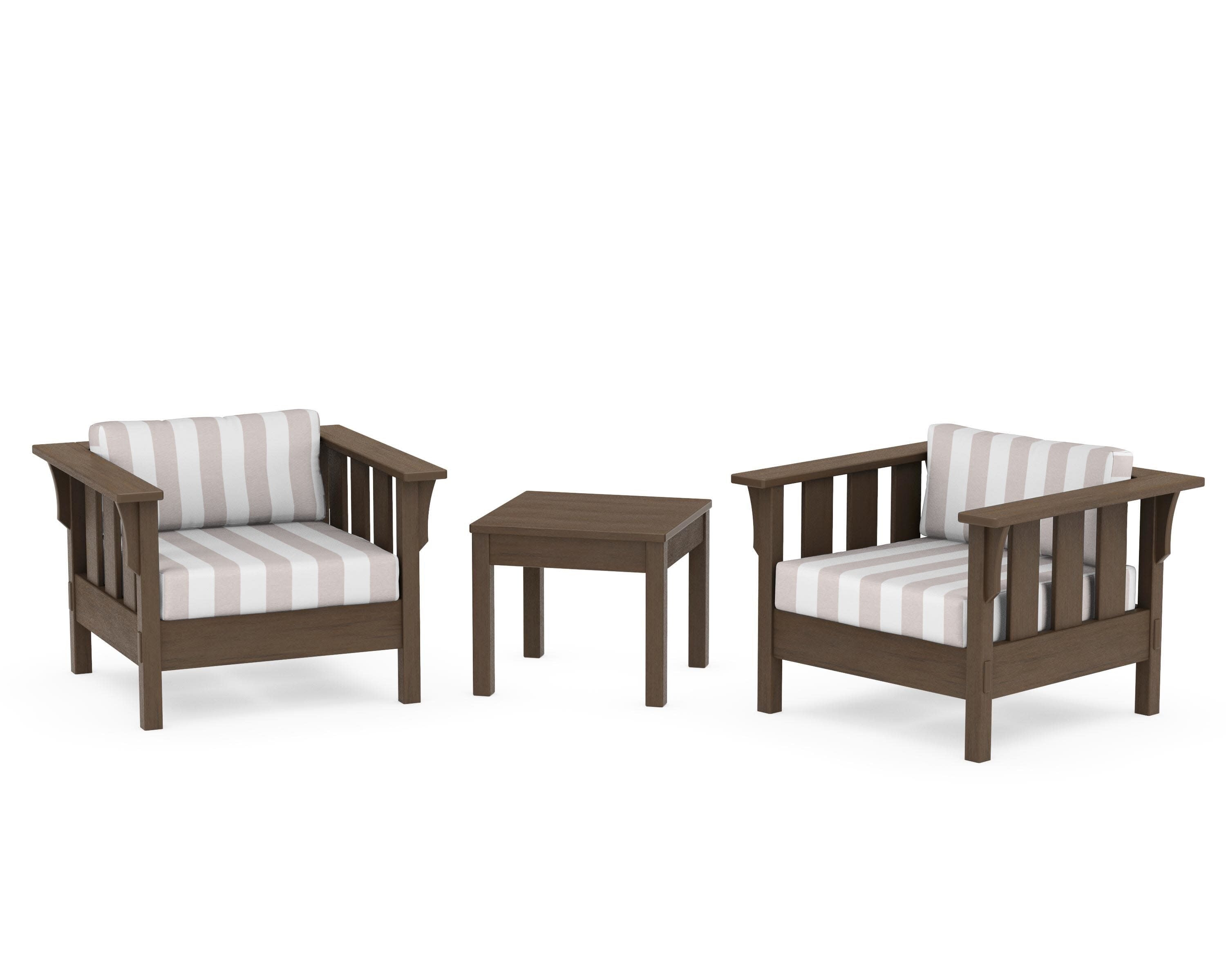 Acadia 3-Piece Deep Seating Set in Kona / Cabana Stripe Dune Burlap