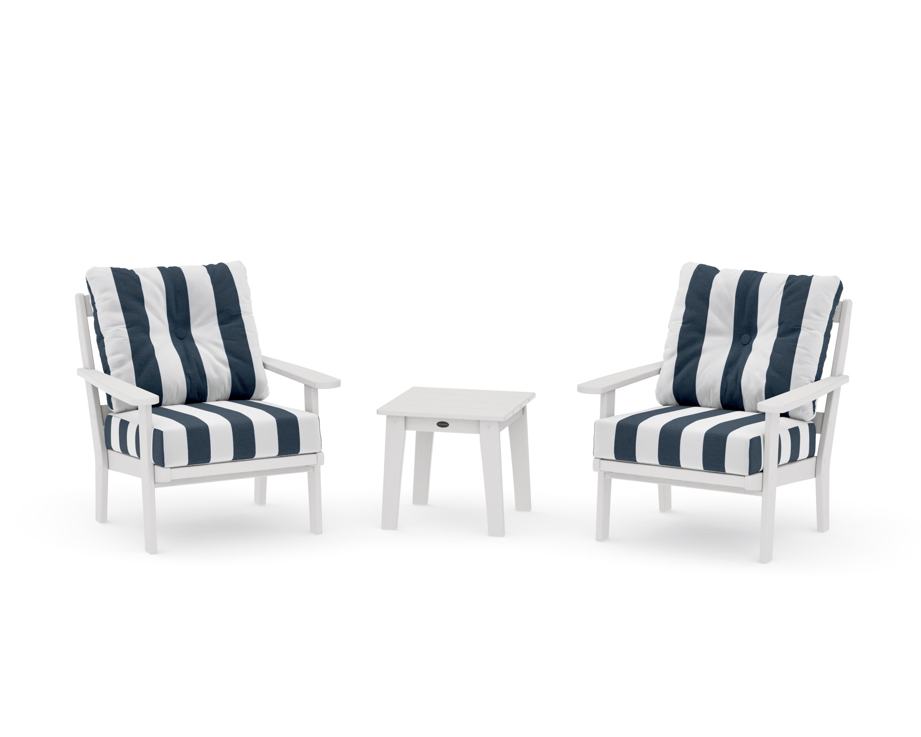 Mission 3-Piece Deep Seating Set in Vintage White / Cabana Stripe Marine Indigo