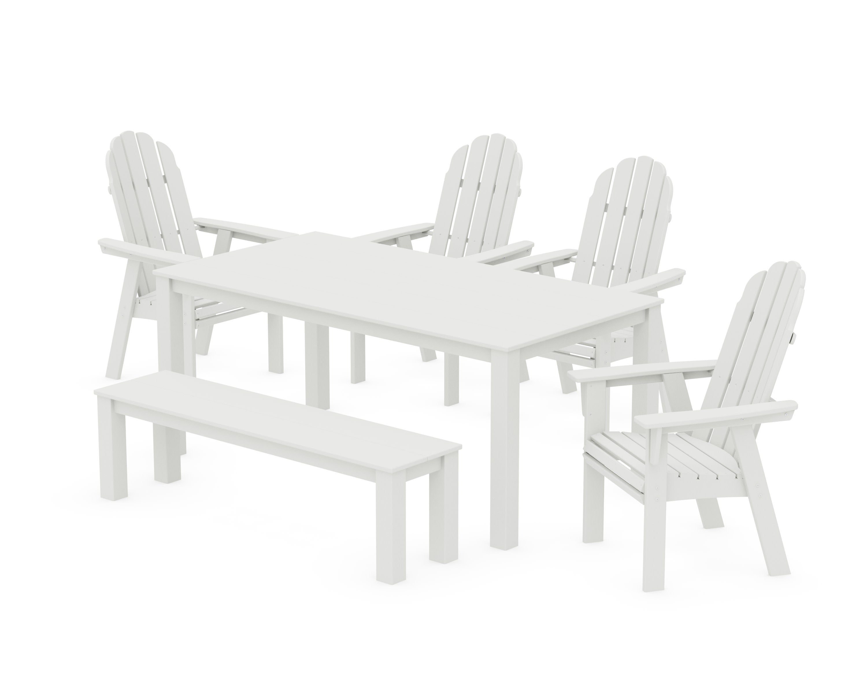 Vineyard Curveback Adirondack 6-Piece Parsons Dining Set with Bench in Vintage White