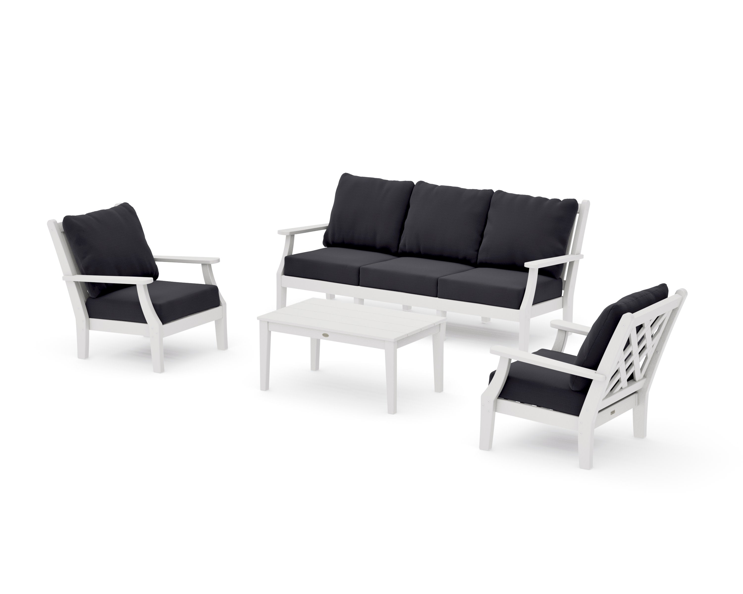 Wovendale 4-Piece Deep Seating Set with Sofa in Vintage White / Midnight Linen