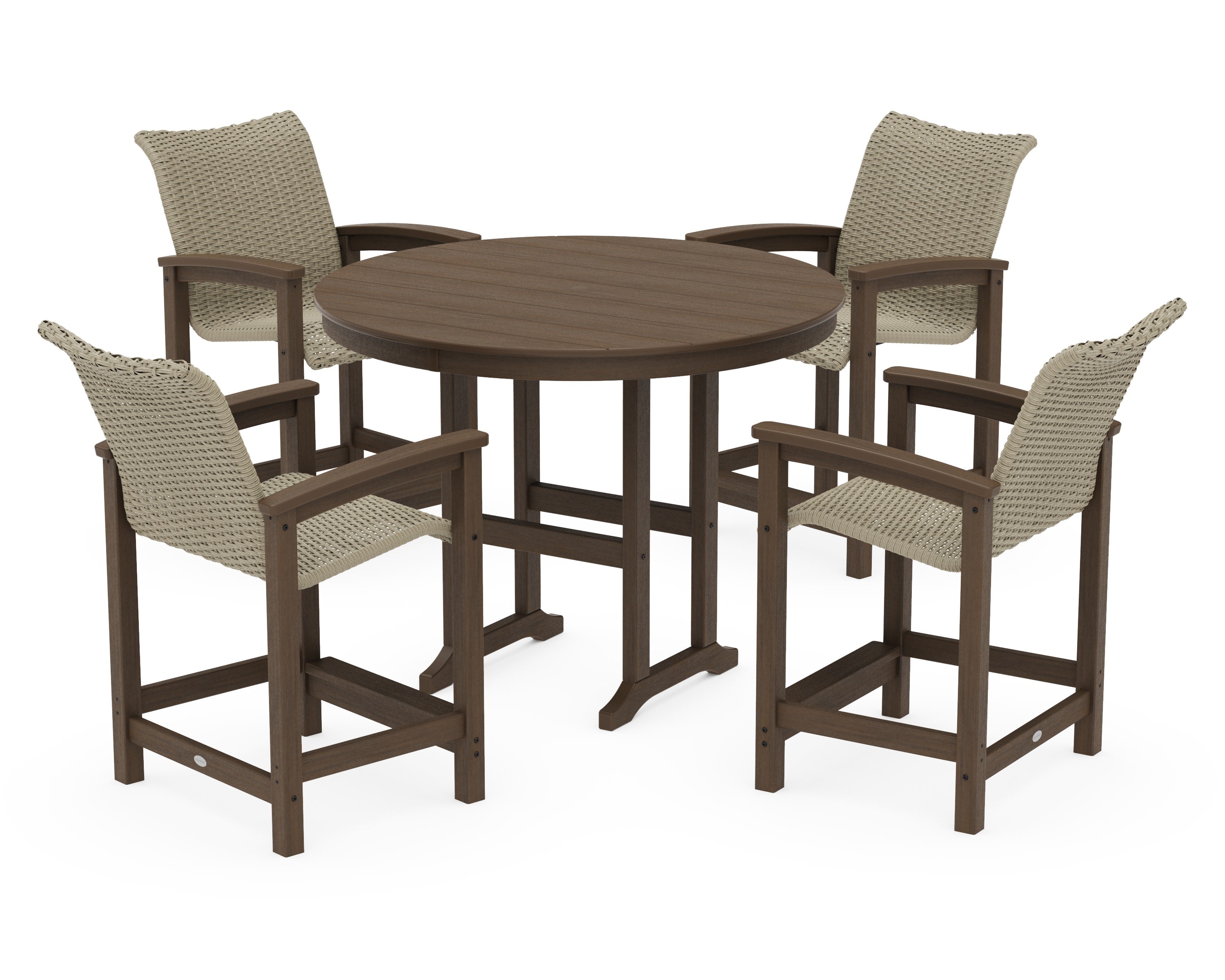 Coastal Woven 5-Piece Round Farmhouse Counter Set in Kona / Dune Grass