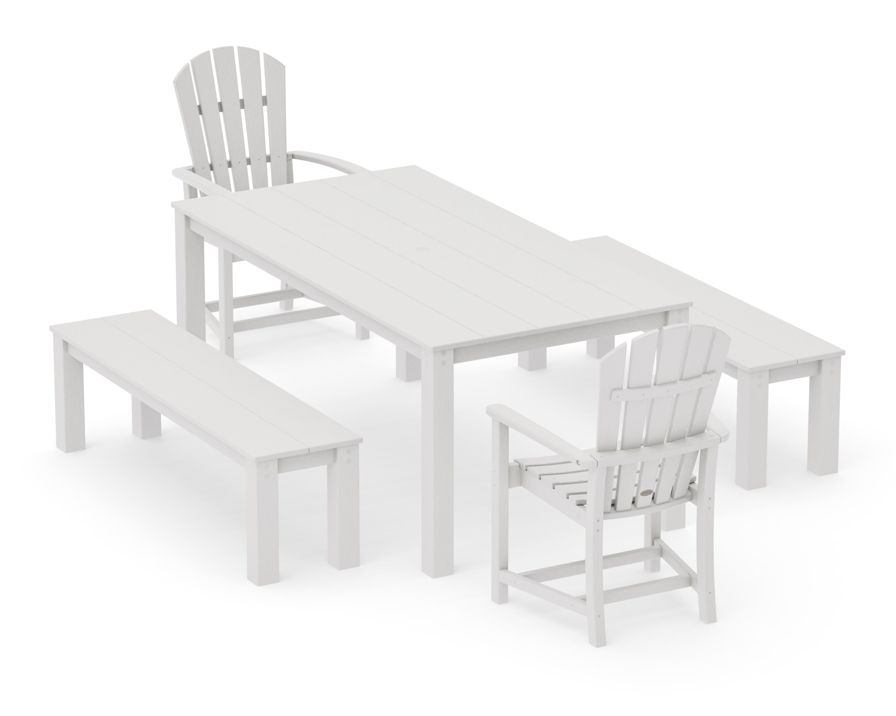 Palm Coast 5-Piece Parsons Dining Set with Benches in Vintage White