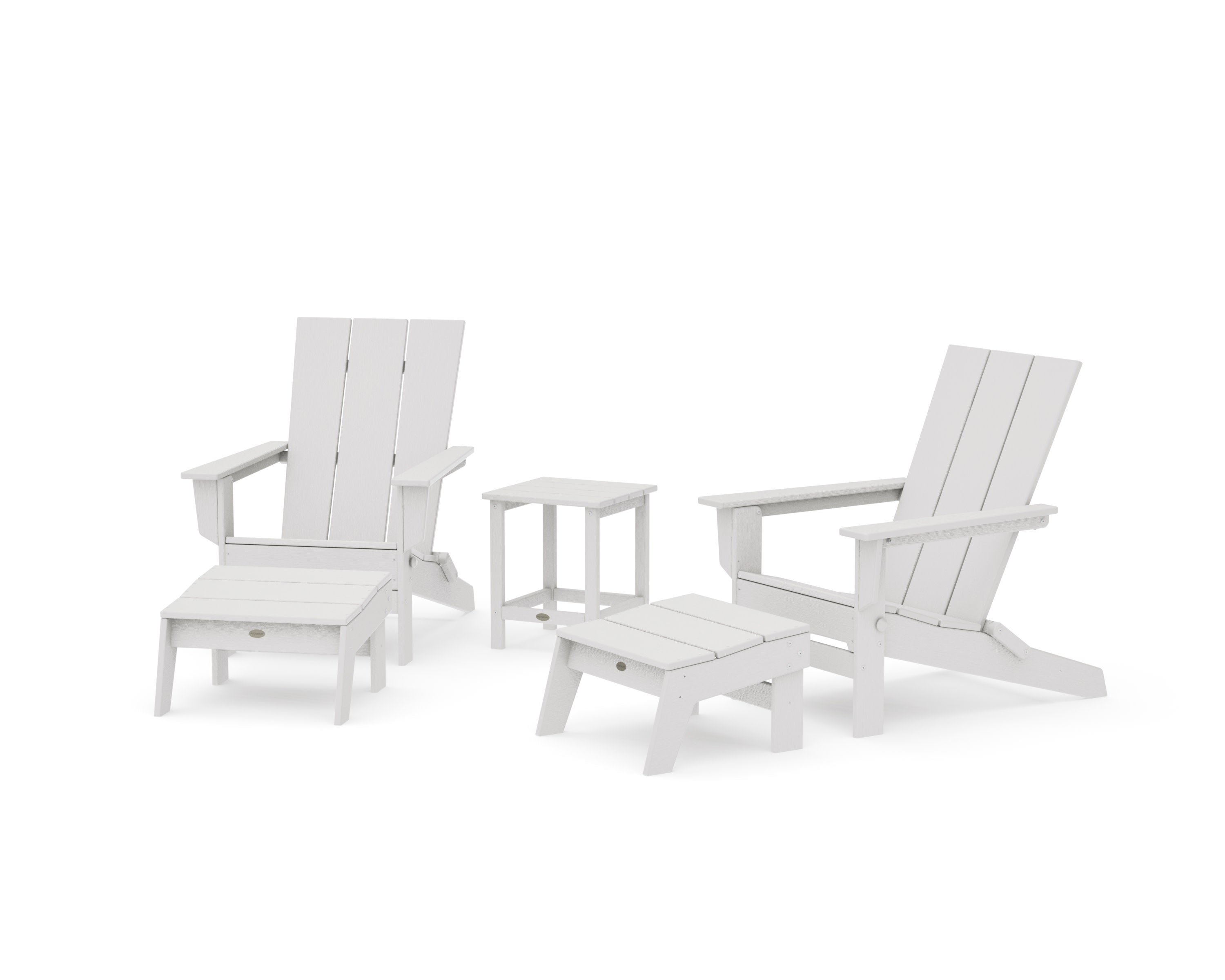 5-Piece Modern Studio Folding Adirondack Set with Ottomans and Side Table  in Vintage White
