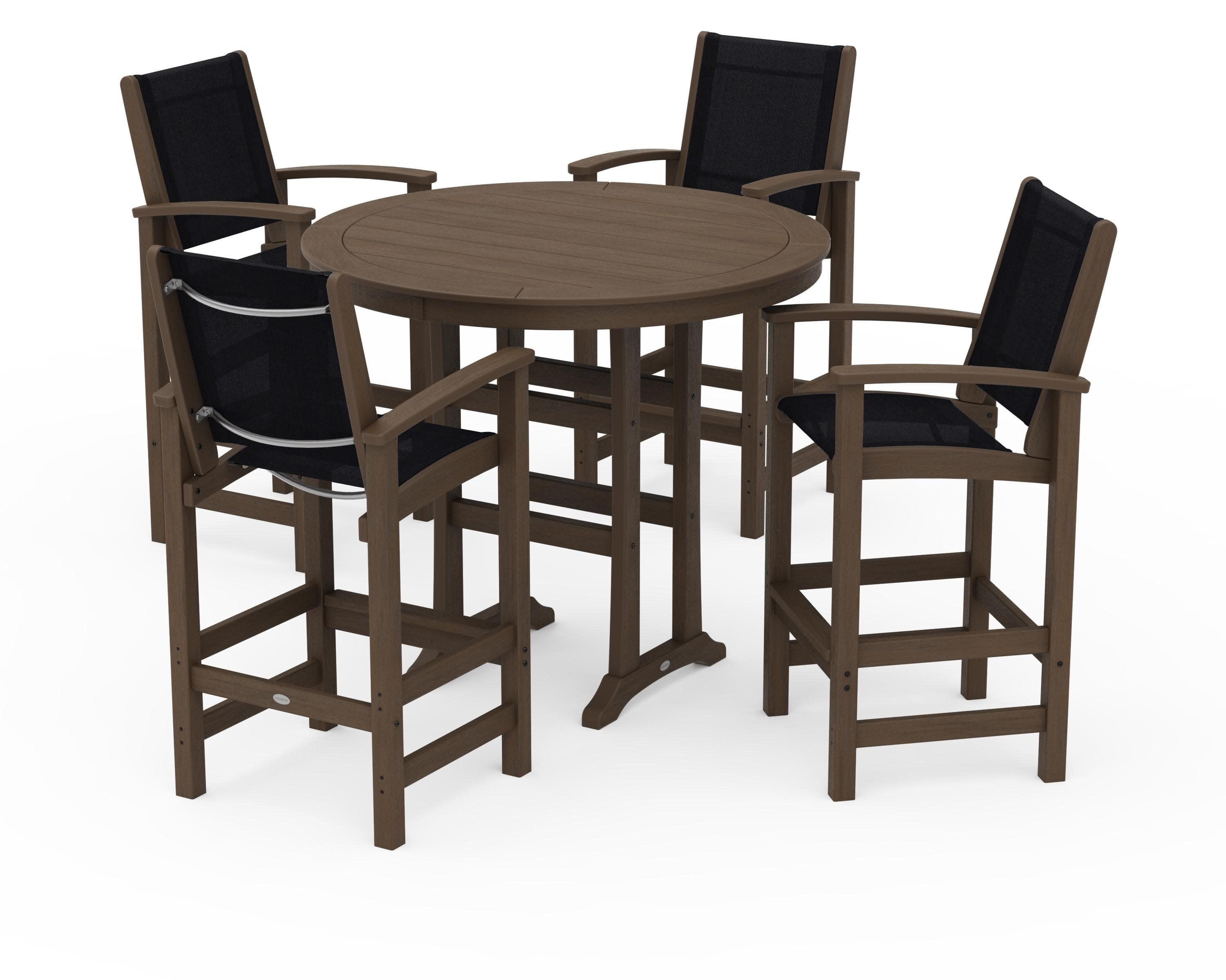 Coastal 5-Piece Nautical Trestle Bar Set in Kona / Black Sling
