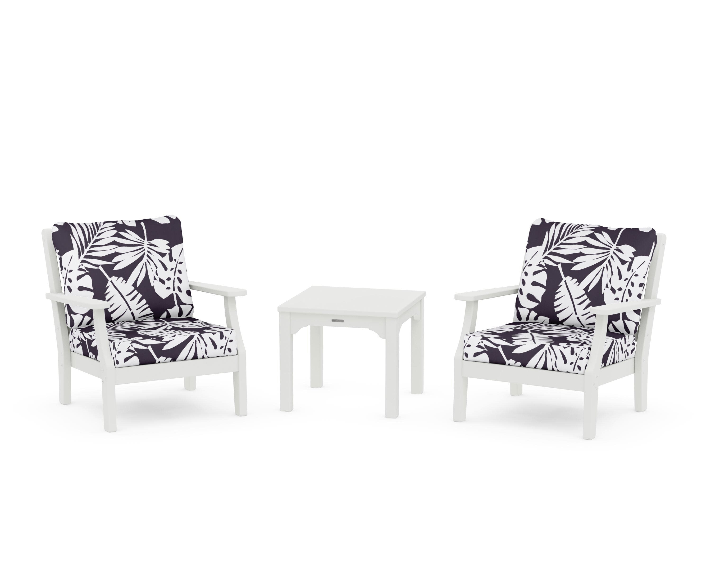 Chinoiserie 3-Piece Deep Seating Set in Vintage White / Leaf Navy