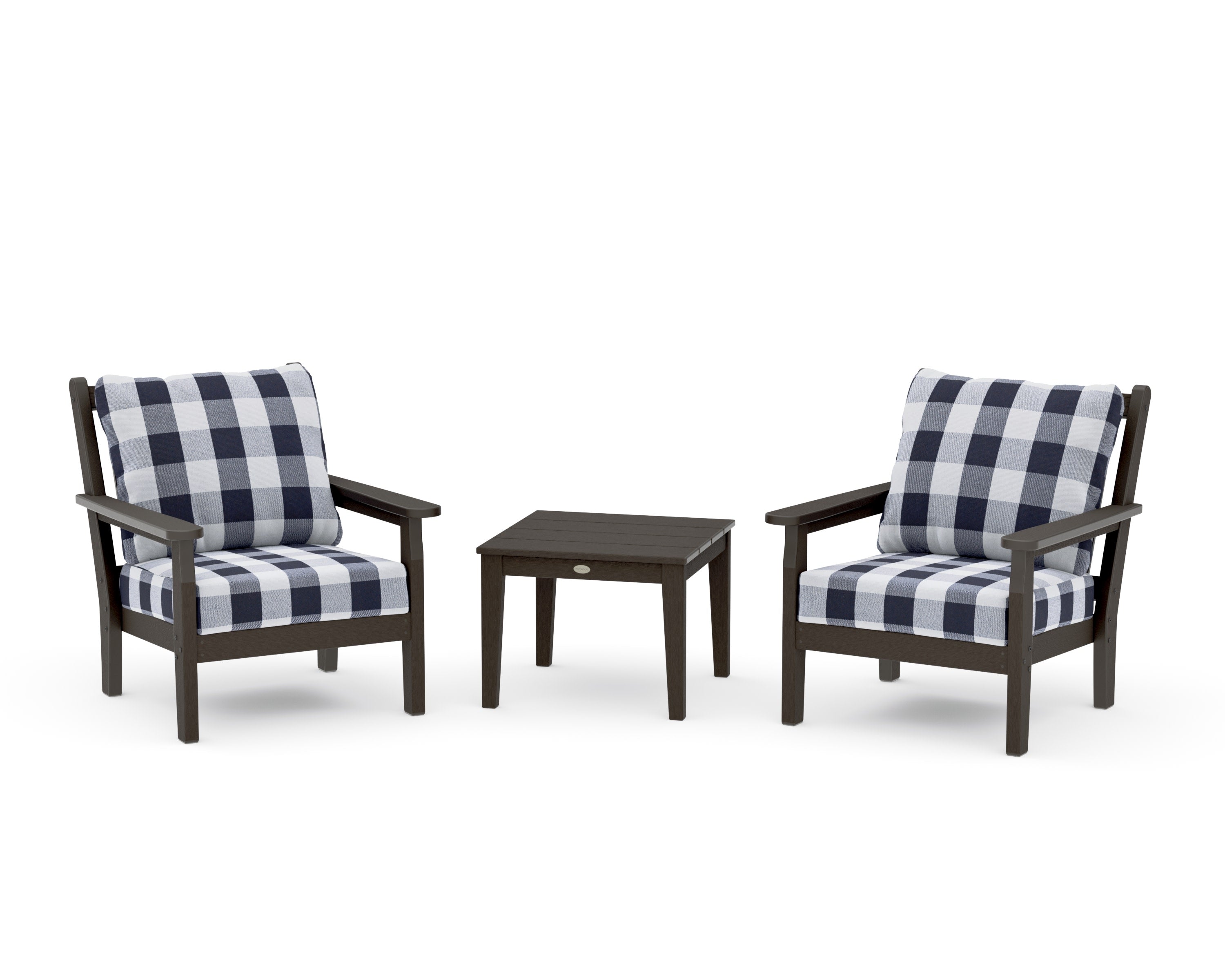 Chippendale 3-Piece Deep Seating Set in Vintage Coffee / Buffalo Plaid Navy