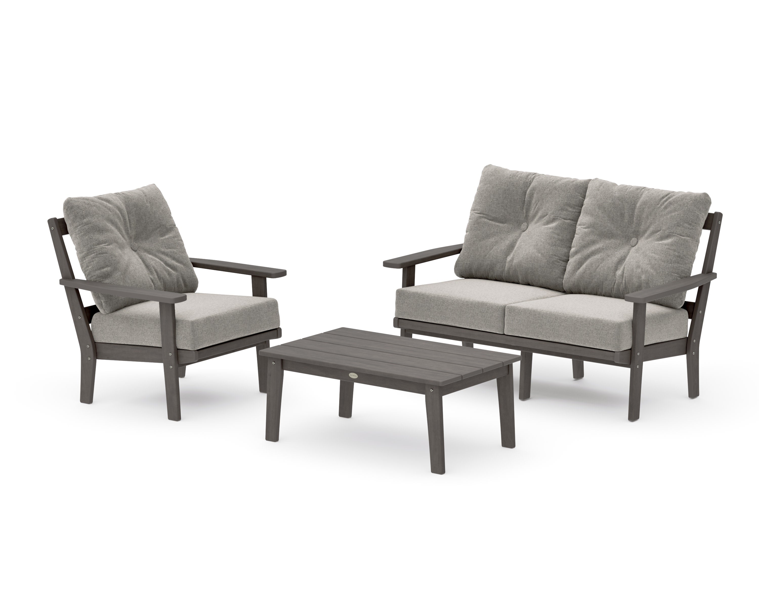Prairie 3-Piece Deep Seating Set with Loveseat in Driftwood / Weathered Tweed
