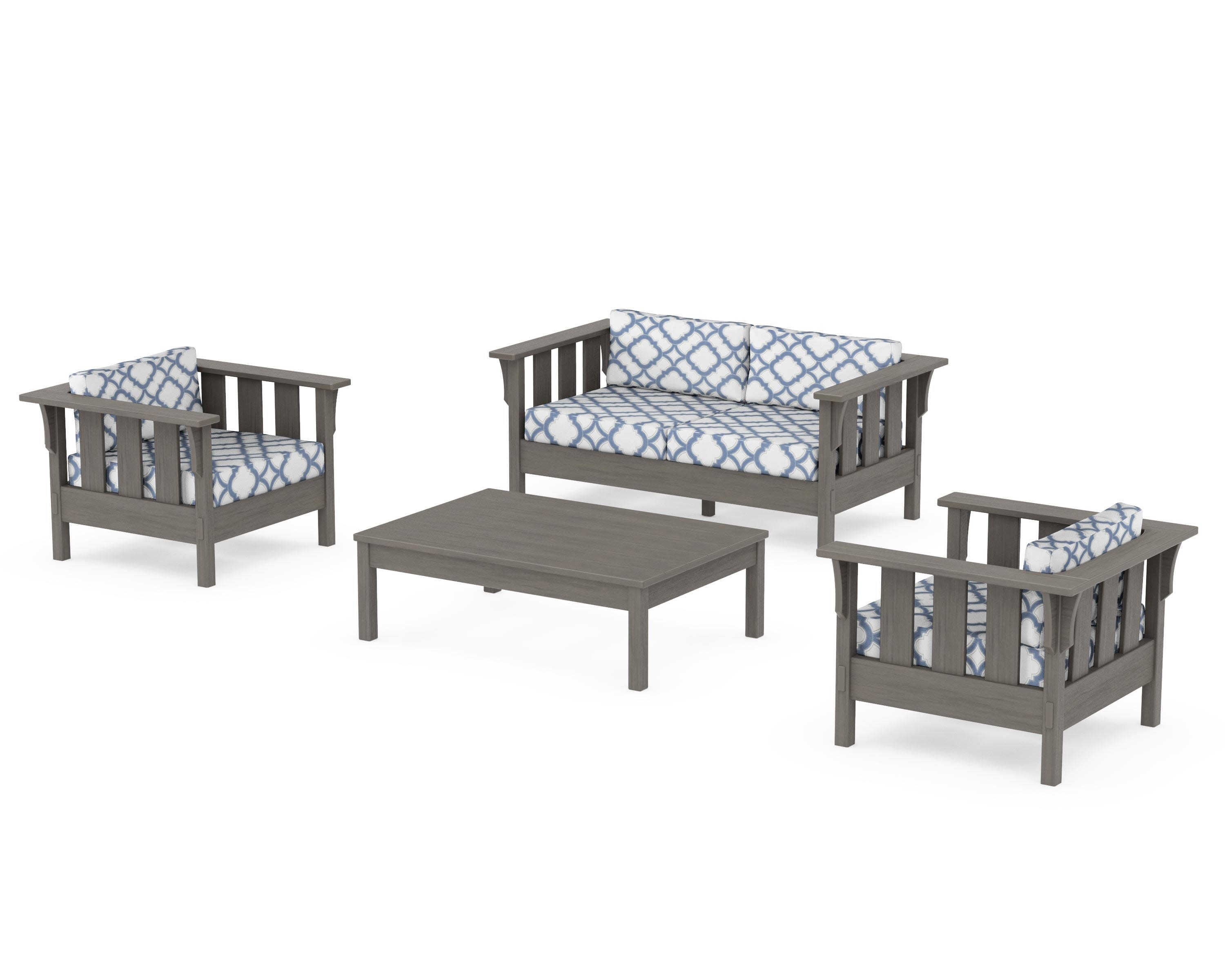 Acadia 4-Piece Deep Seating Set with Loveseat in Driftwood / Trellis Sky Blue