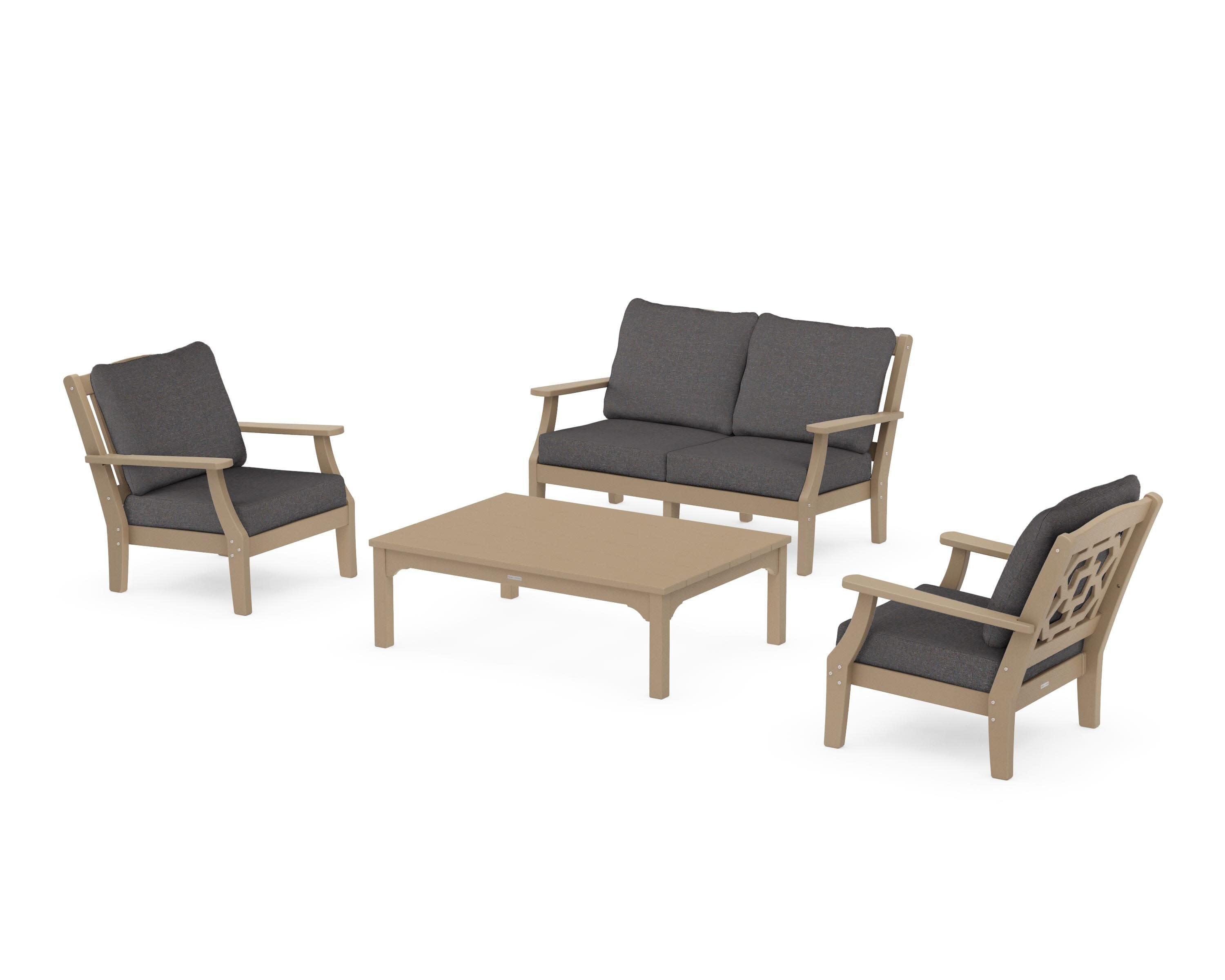 Chinoiserie 4-Piece Deep Seating Set with Loveseat in Vintage Sahara / Ash Charcoal