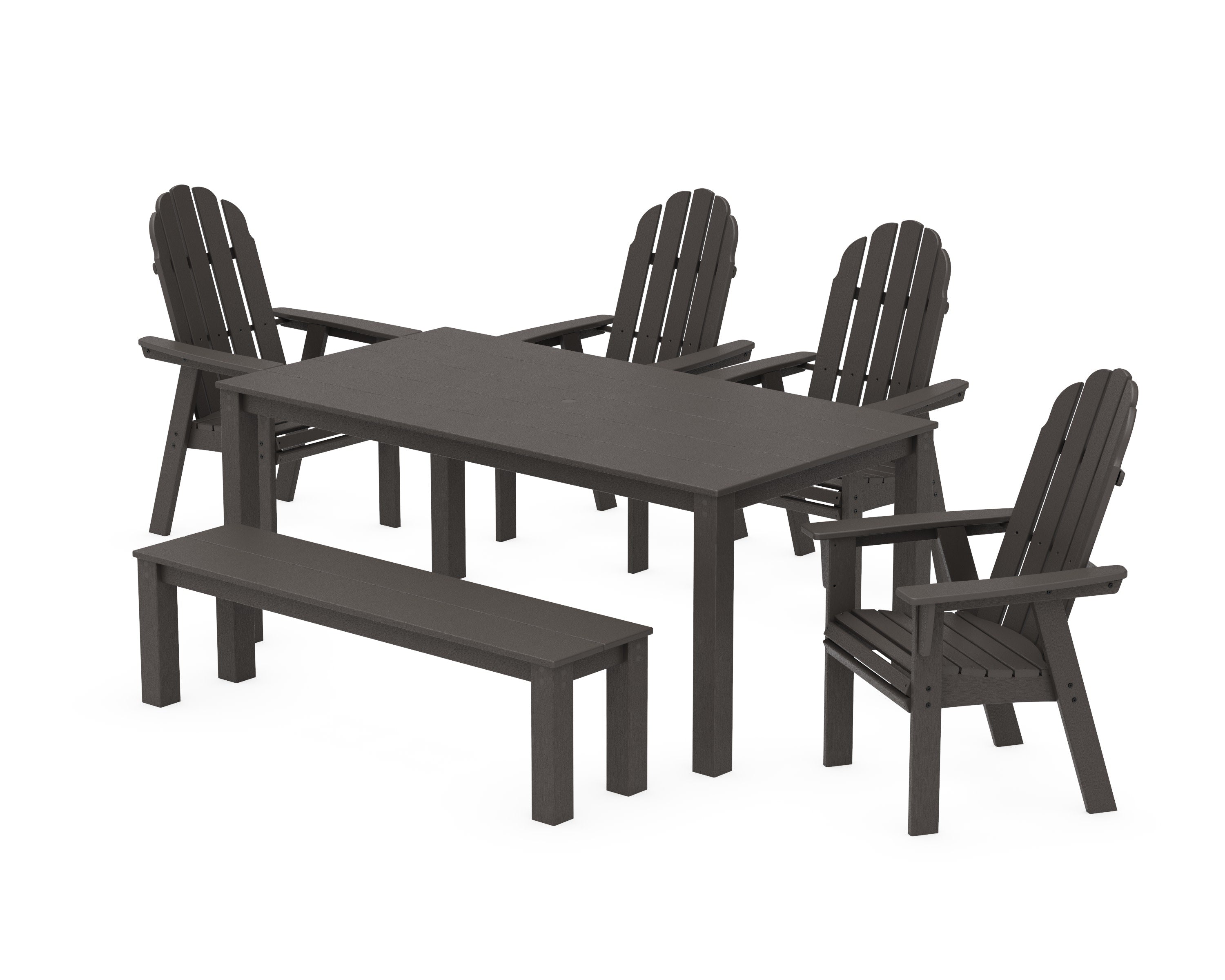 Vineyard Curveback Adirondack 6-Piece Parsons Dining Set with Bench in Vintage Coffee