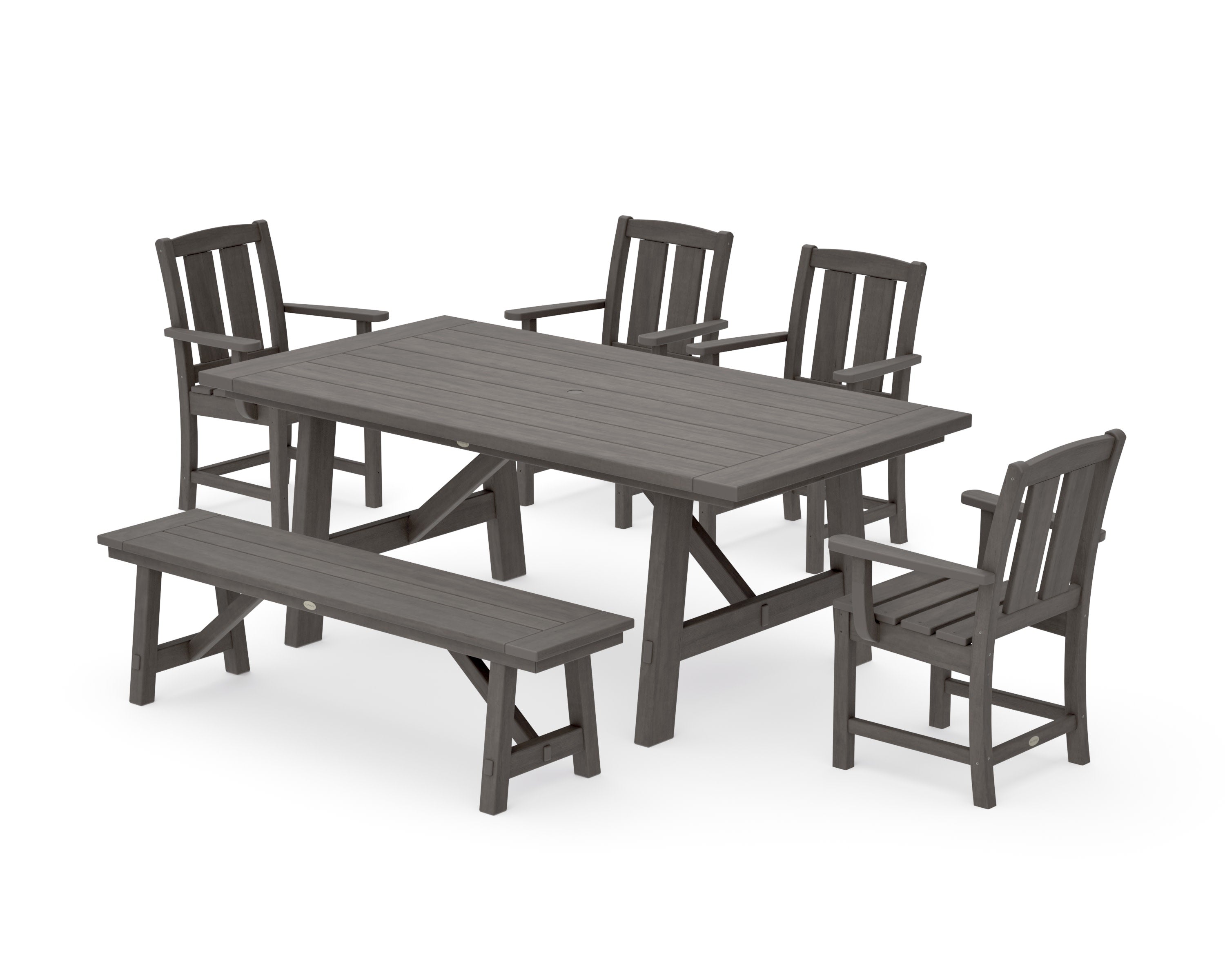 Mission 6-Piece Rustic Farmhouse Dining Set with Bench in Driftwood