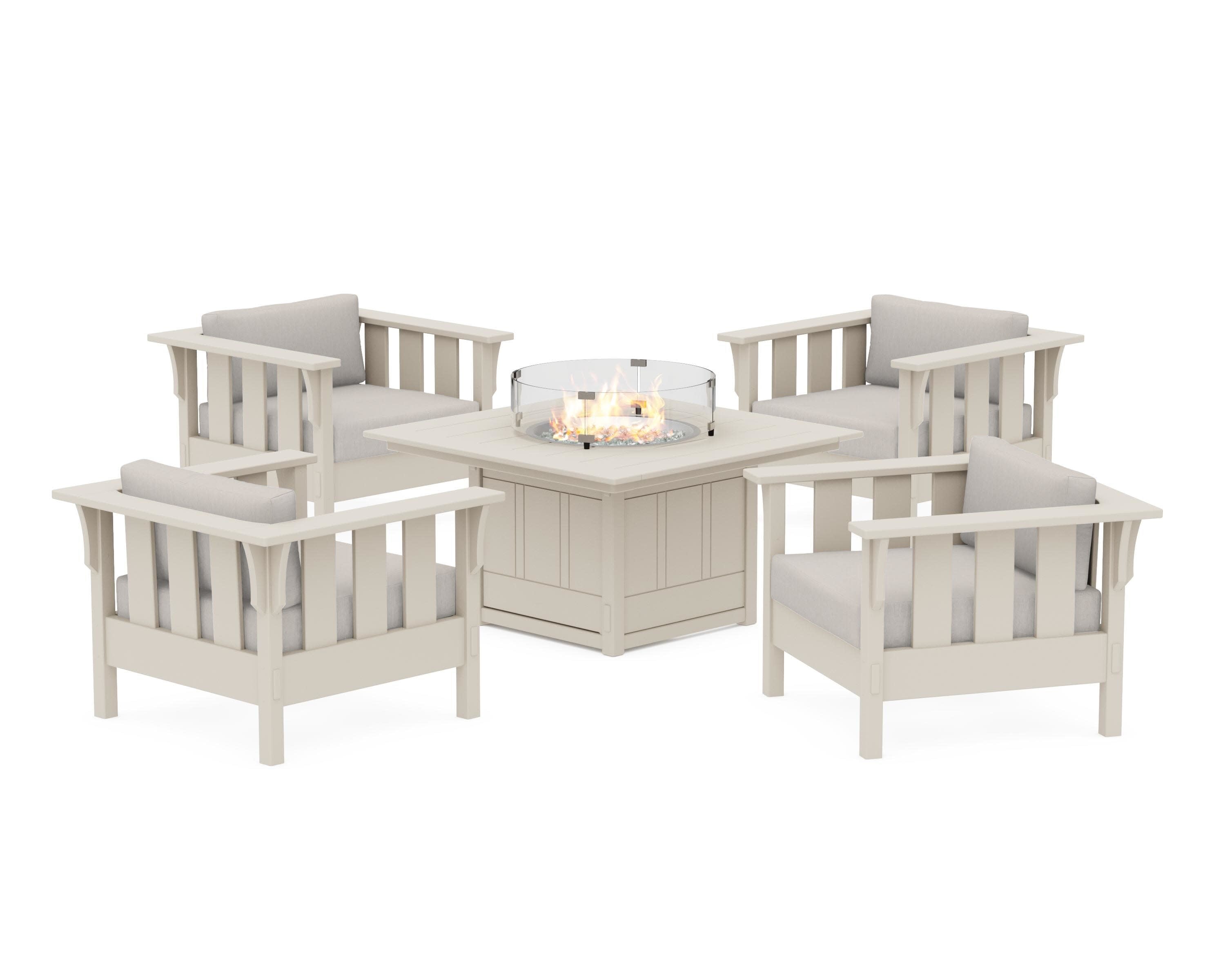 Acadia 5-Piece Deep Seating Set with Fire Pit Table in Sand / Cast Ash