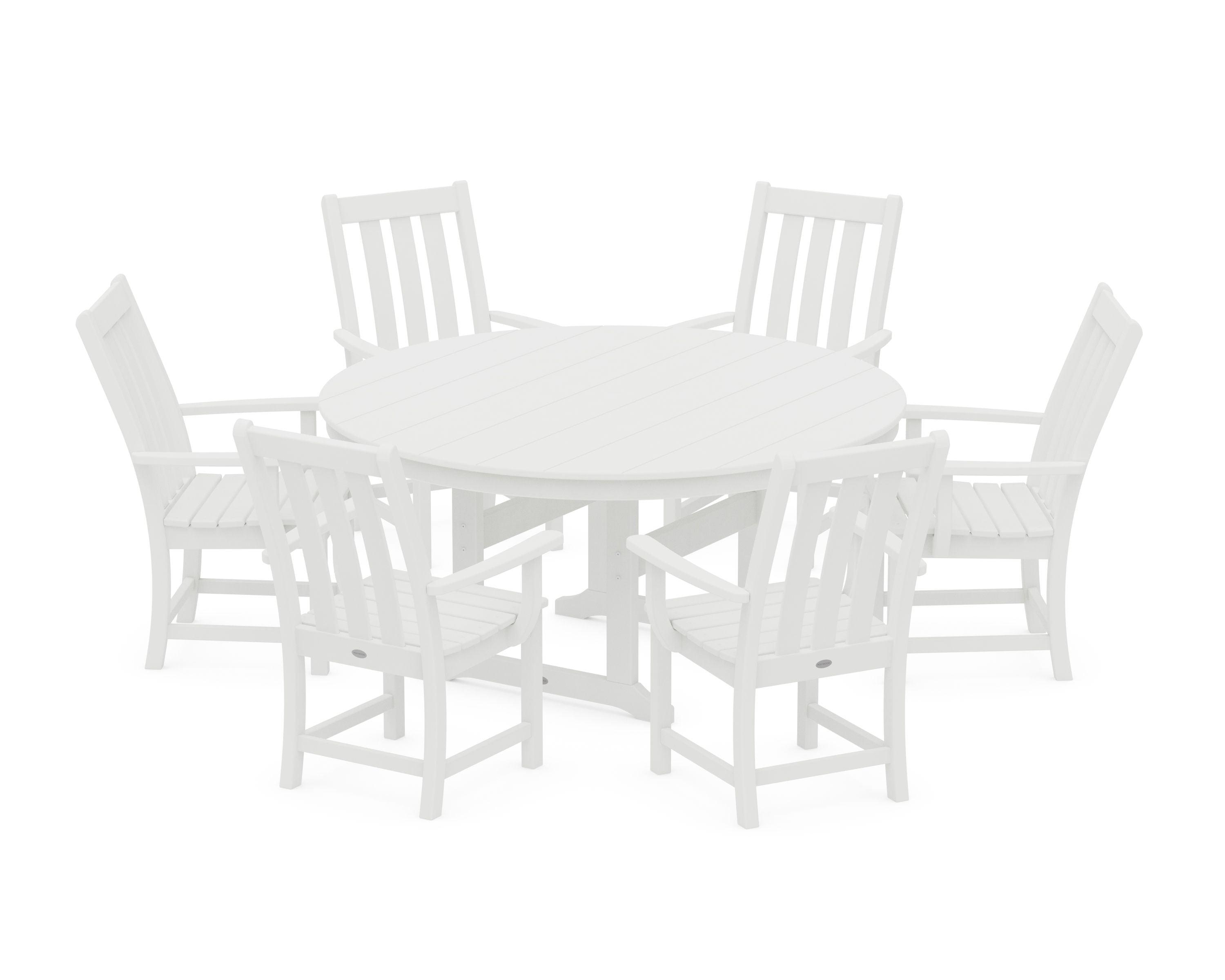 Vineyard 7-Piece Arm Chair Round Farmhouse Dining Set in White