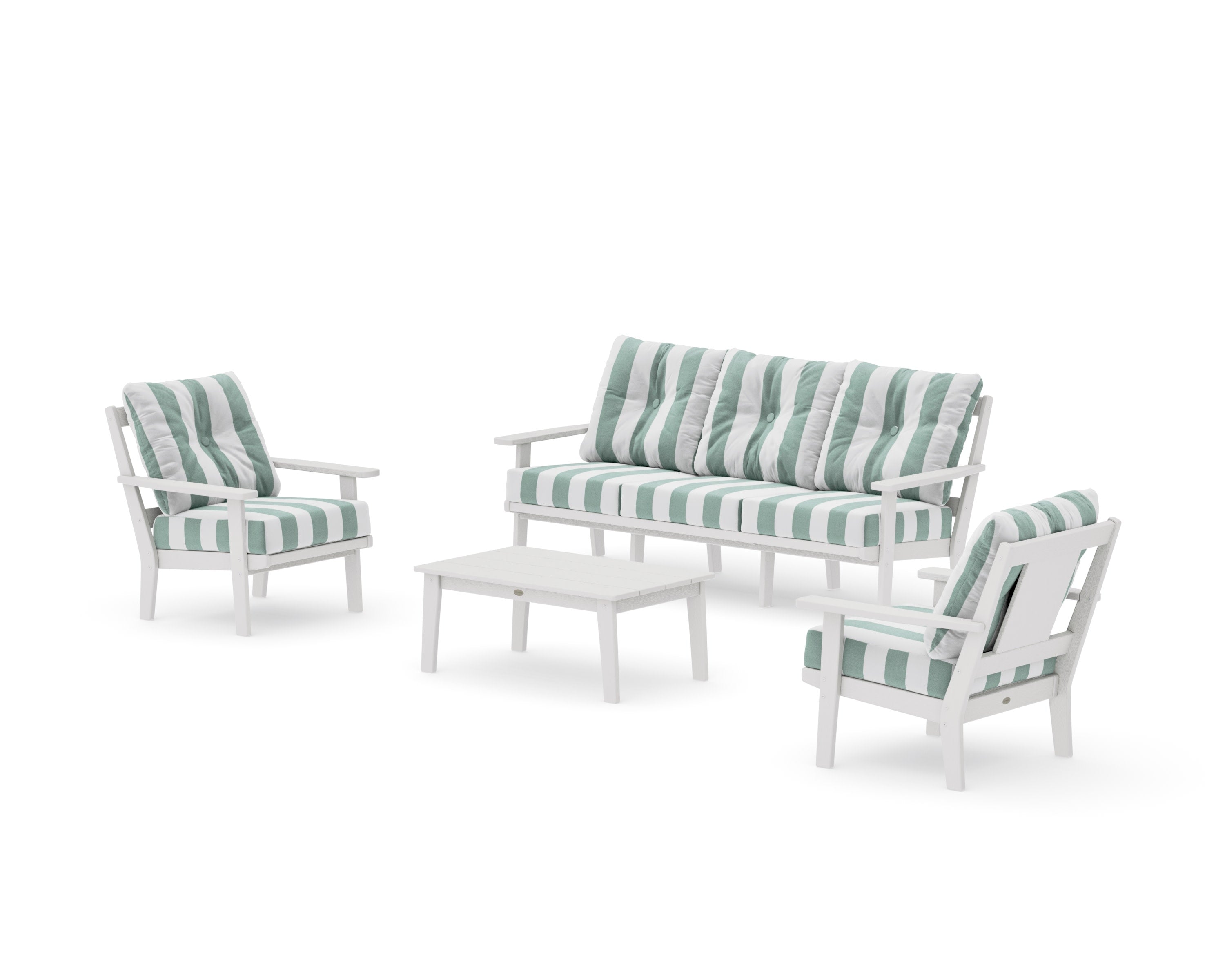Prairie 4-Piece Deep Seating Set with Sofa in Vintage White / Cabana Stripe Glacier Spa